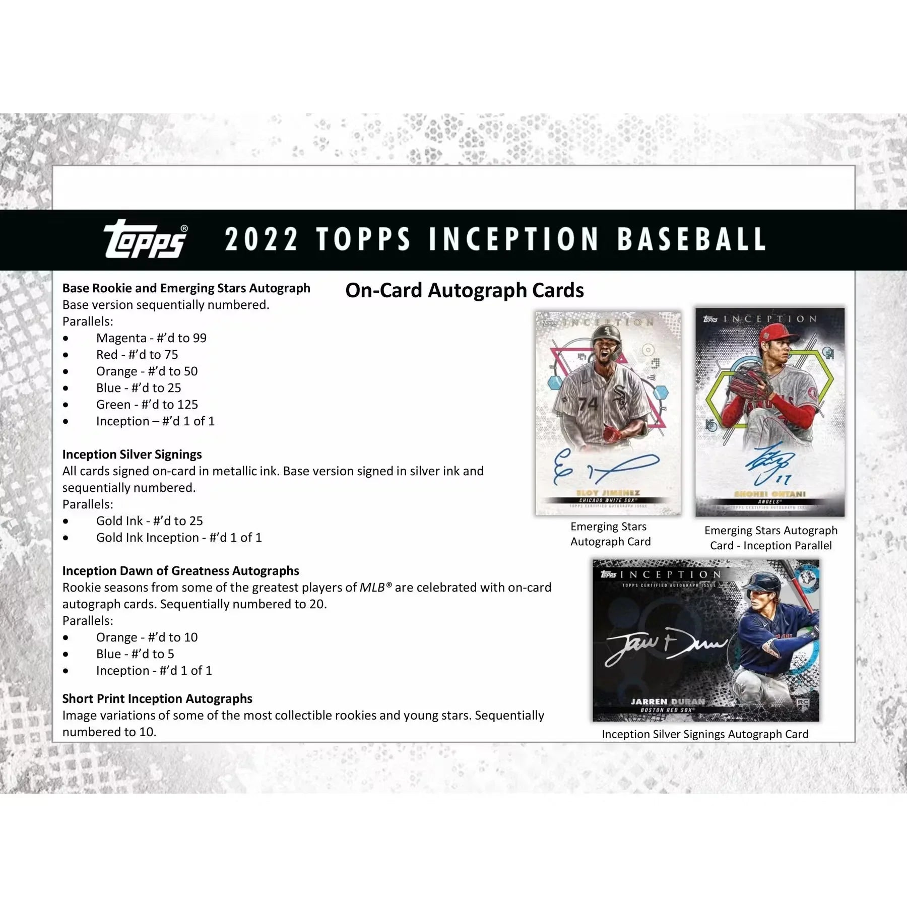 2022 Topps Inception Baseball Hobby 16-Box Case | Autograph Patch Cards (Ships Sealed Only)