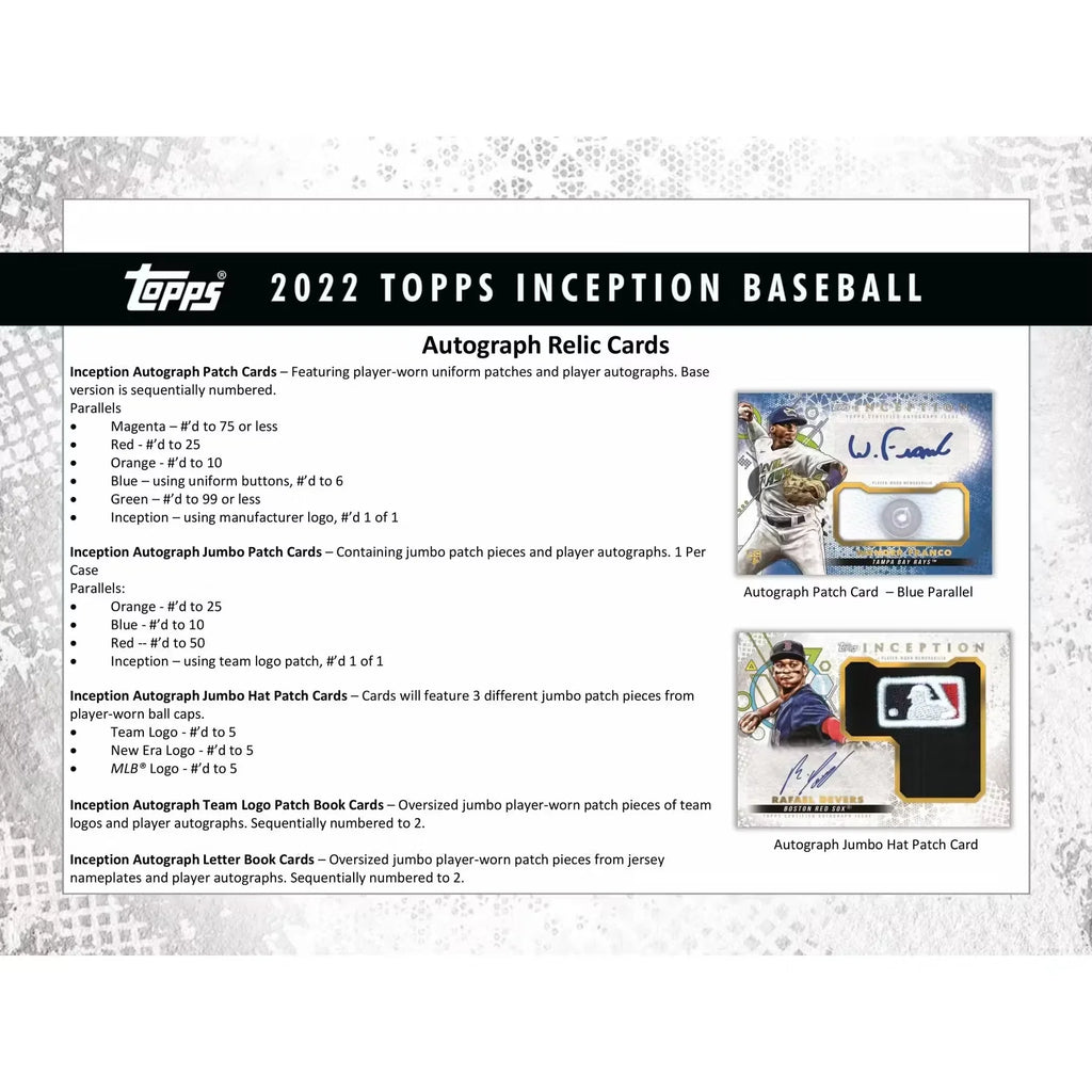 2022 Topps Inception Baseball Hobby 16-Box Case | Autograph Patch Cards (Ships Sealed Only)