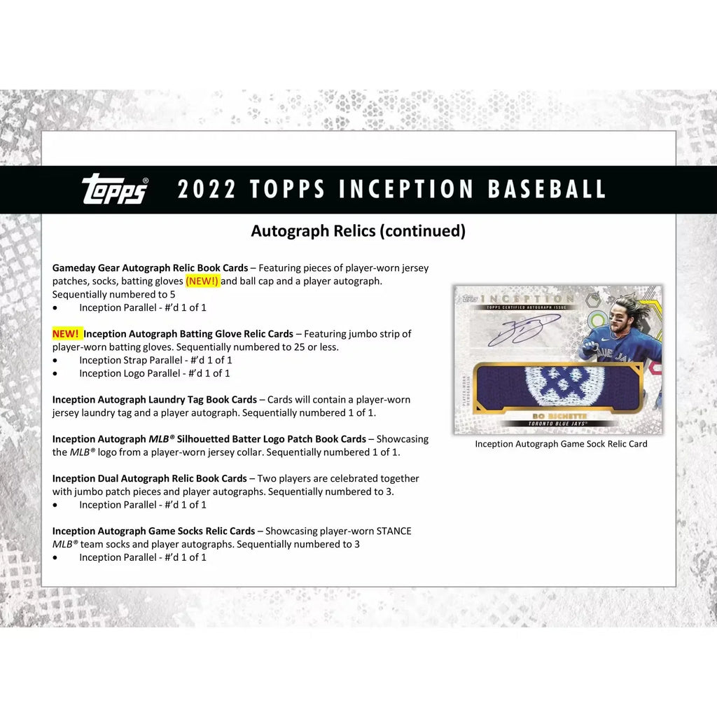 2022 Topps Inception Baseball Hobby 16-Box Case | Autograph Patch Cards (Ships Sealed Only)