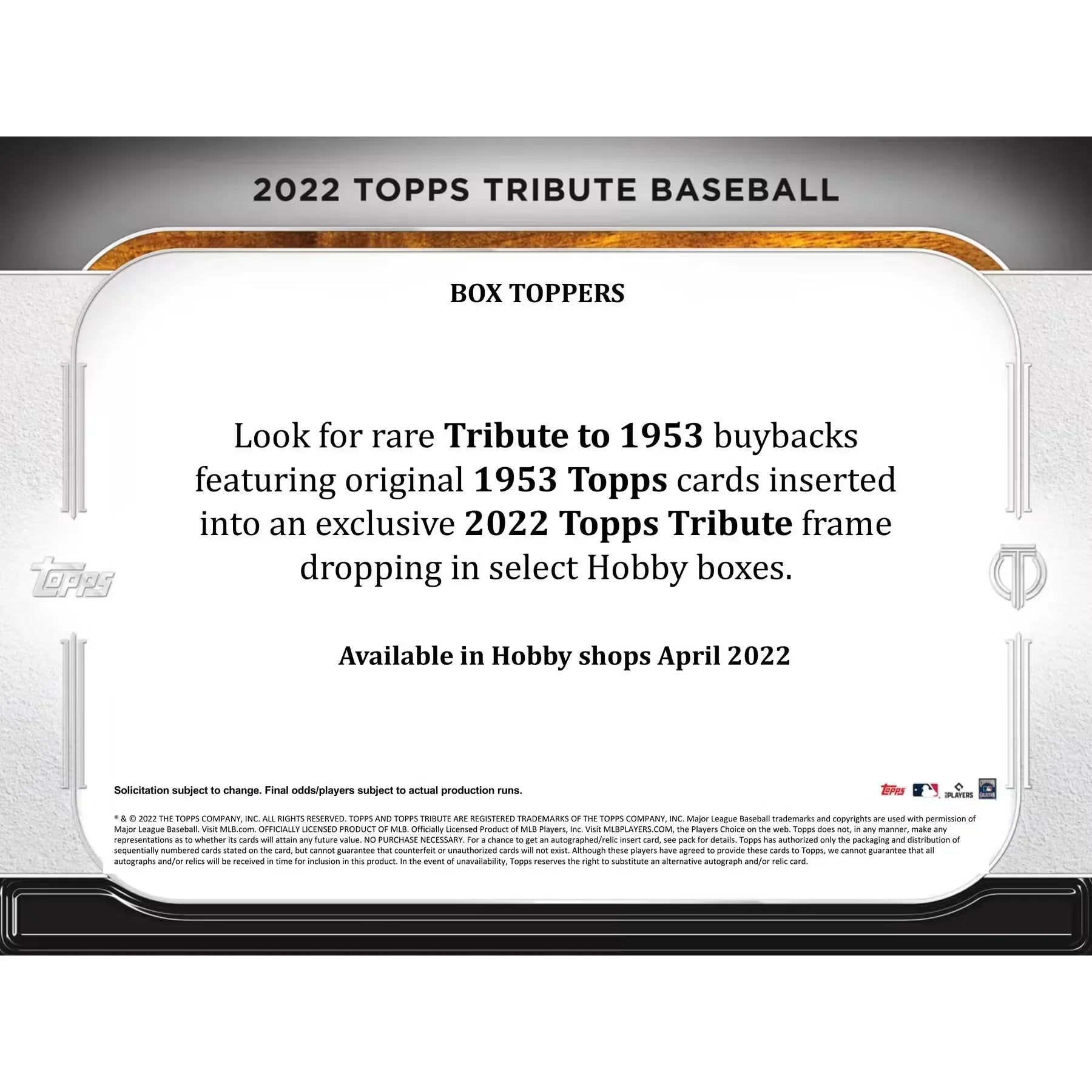 2022 Topps Tribute Baseball Hobby Box (Ships Sealed Only)