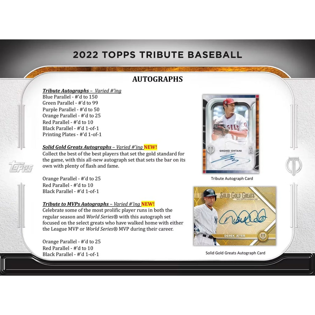 2022 Topps Tribute Baseball Hobby Box (Ships Sealed Only)