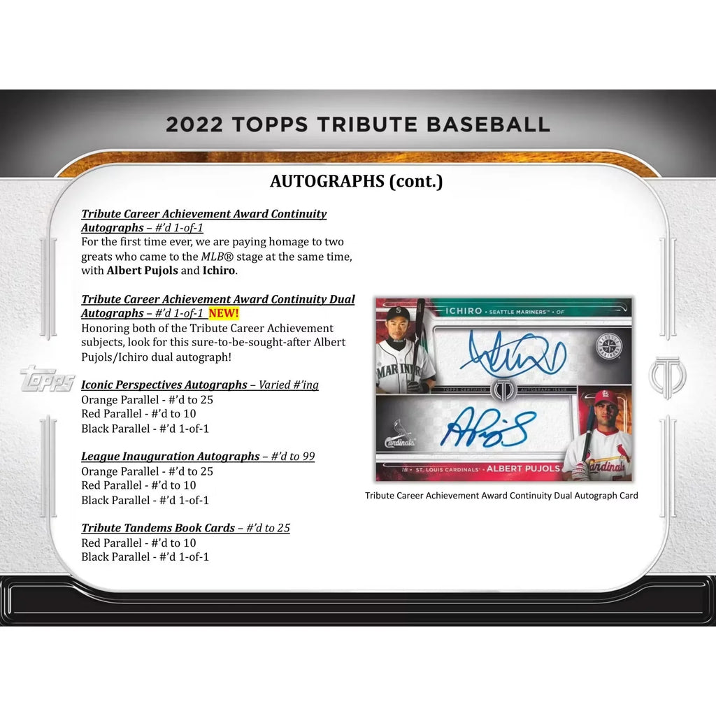 2022 Topps Tribute Baseball Hobby Box (Ships Sealed Only)