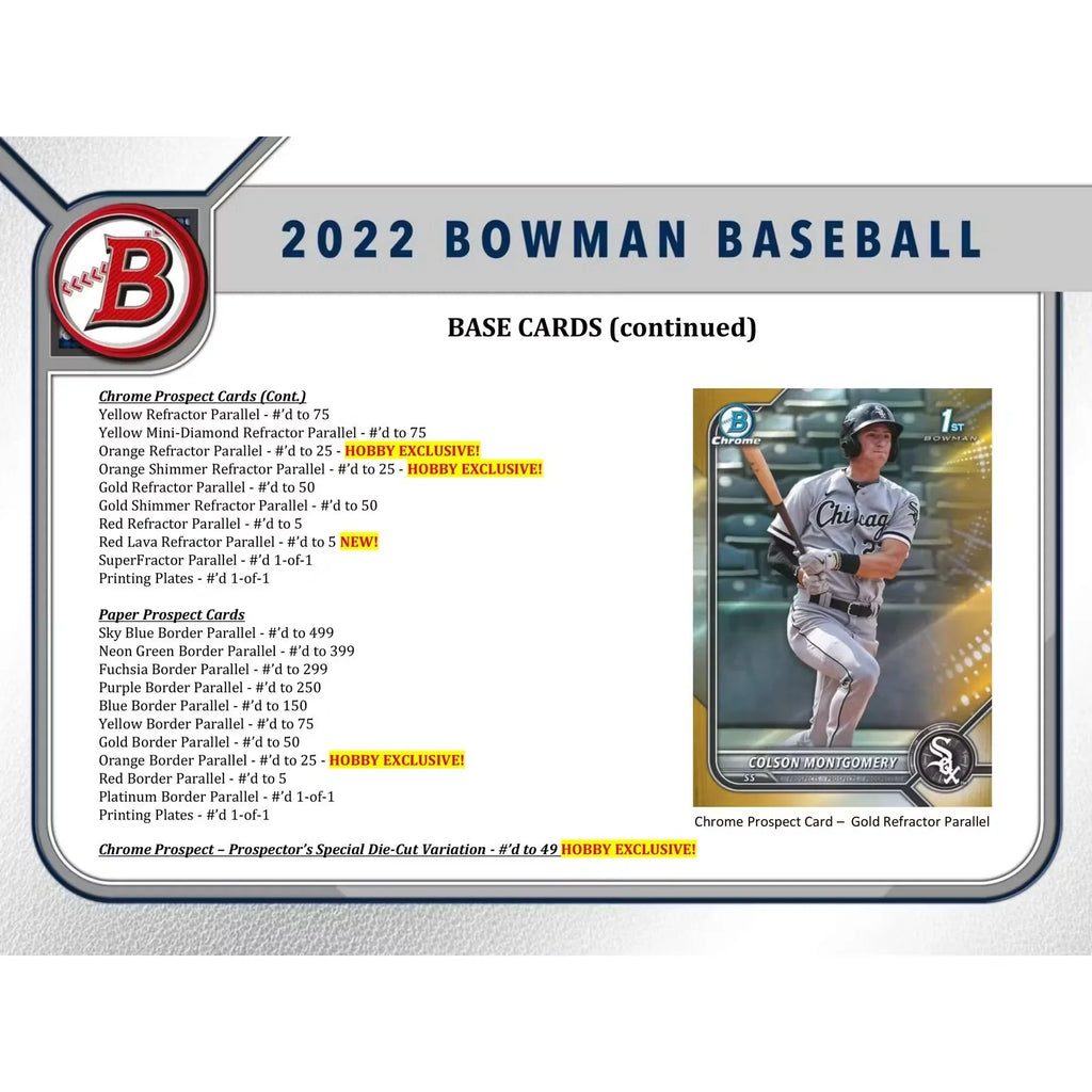 2022 Bowman Baseball Hobby 12-Box Case (Ships Sealed Only) - D