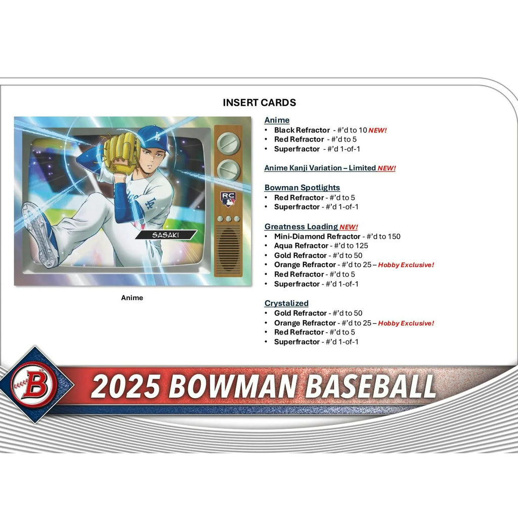 2025 Bowman Baseball Hobby 12 Box Case (Ships Sealed Only) - D1
