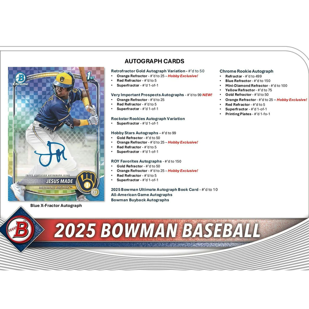 2025 Bowman Baseball Hobby 12 Box Case (Ships Sealed Only) - D1