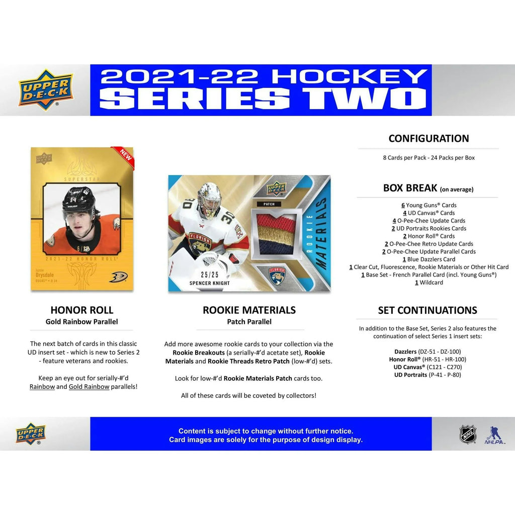 2021 22 Upper Deck Series 2 Hockey Hobby 12 Box Case (Ships Sealed Only) - D2