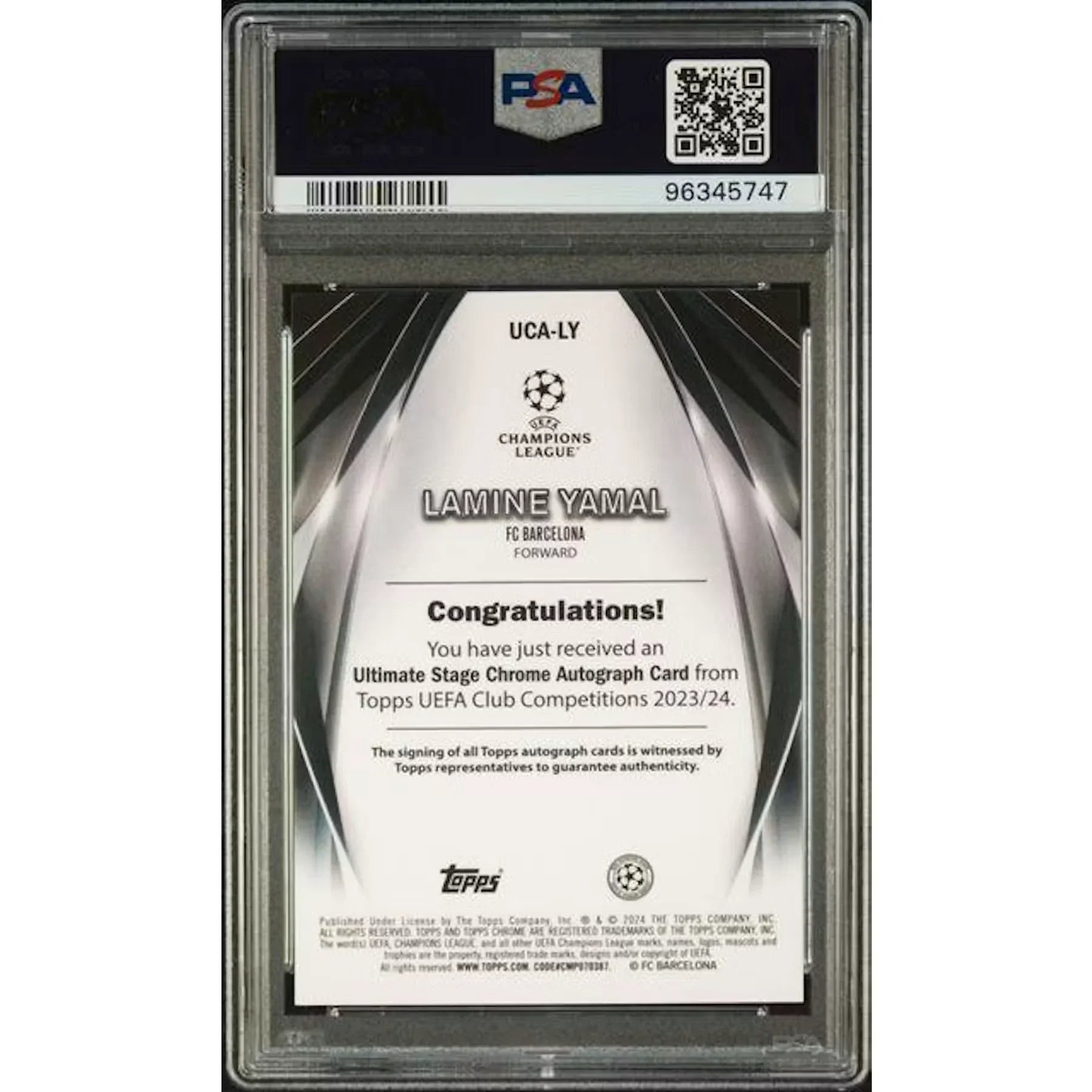 Lamine Yamal Signed 2023-24 Topps Chrome UEFA Rookie Card | PSA 10