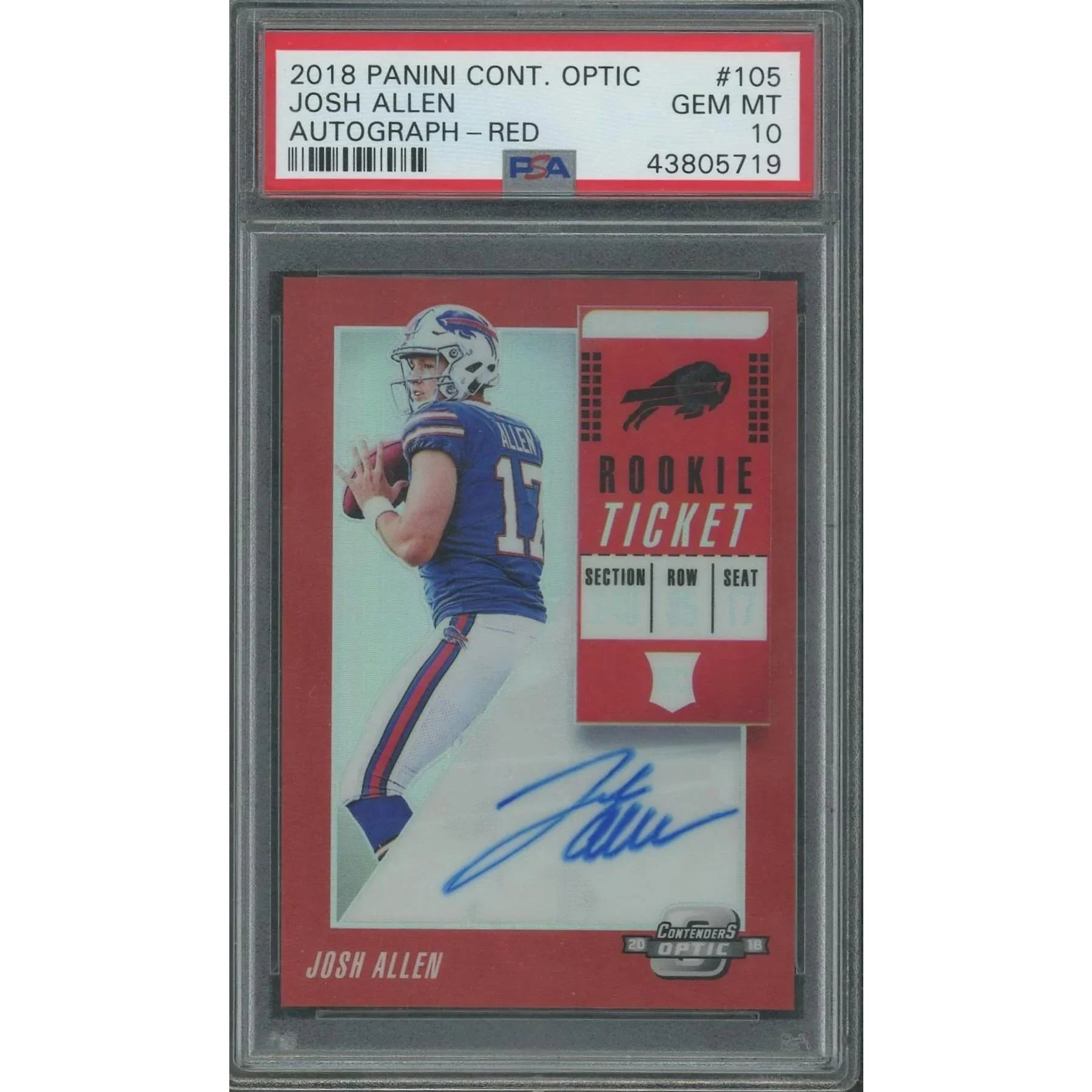 Josh Allen 2018 Panini Contenders Optic Rookie Ticket Auto | Red/99 PSA 10