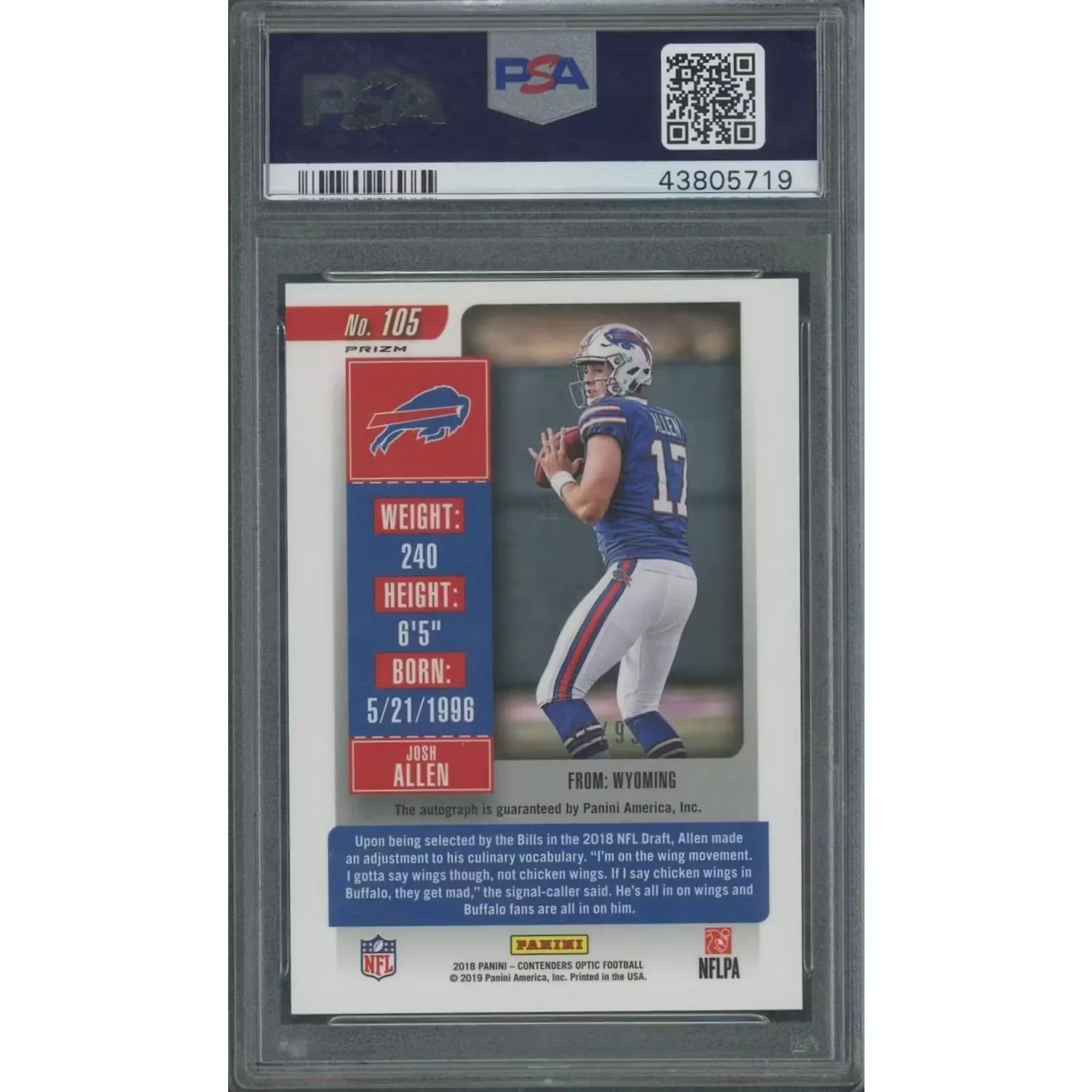 Josh Allen 2018 Panini Contenders Optic Rookie Ticket Auto | Red/99 PSA 10