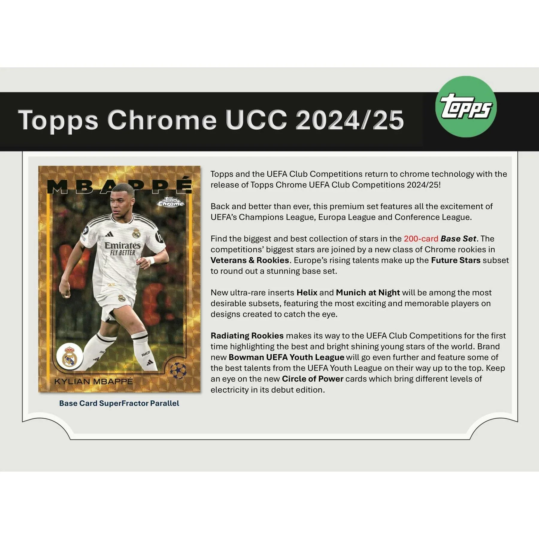 2024 25 Topps Chrome UEFA Club Competitions Hobby Box (Ships Sealed Only)