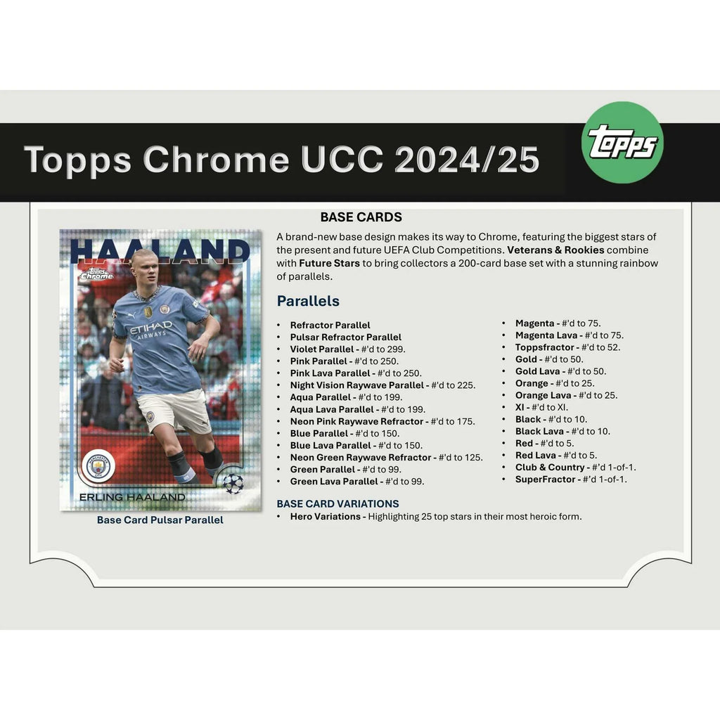 2024 25 Topps Chrome UEFA Club Competitions Hobby Box (Ships Sealed Only)
