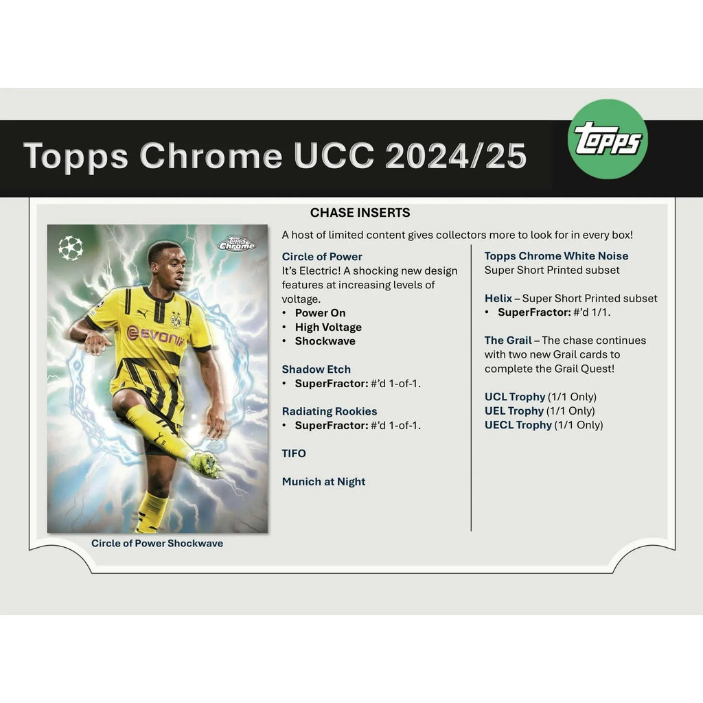 2024 25 Topps Chrome UEFA Club Competitions Hobby Box (Ships Sealed Only)