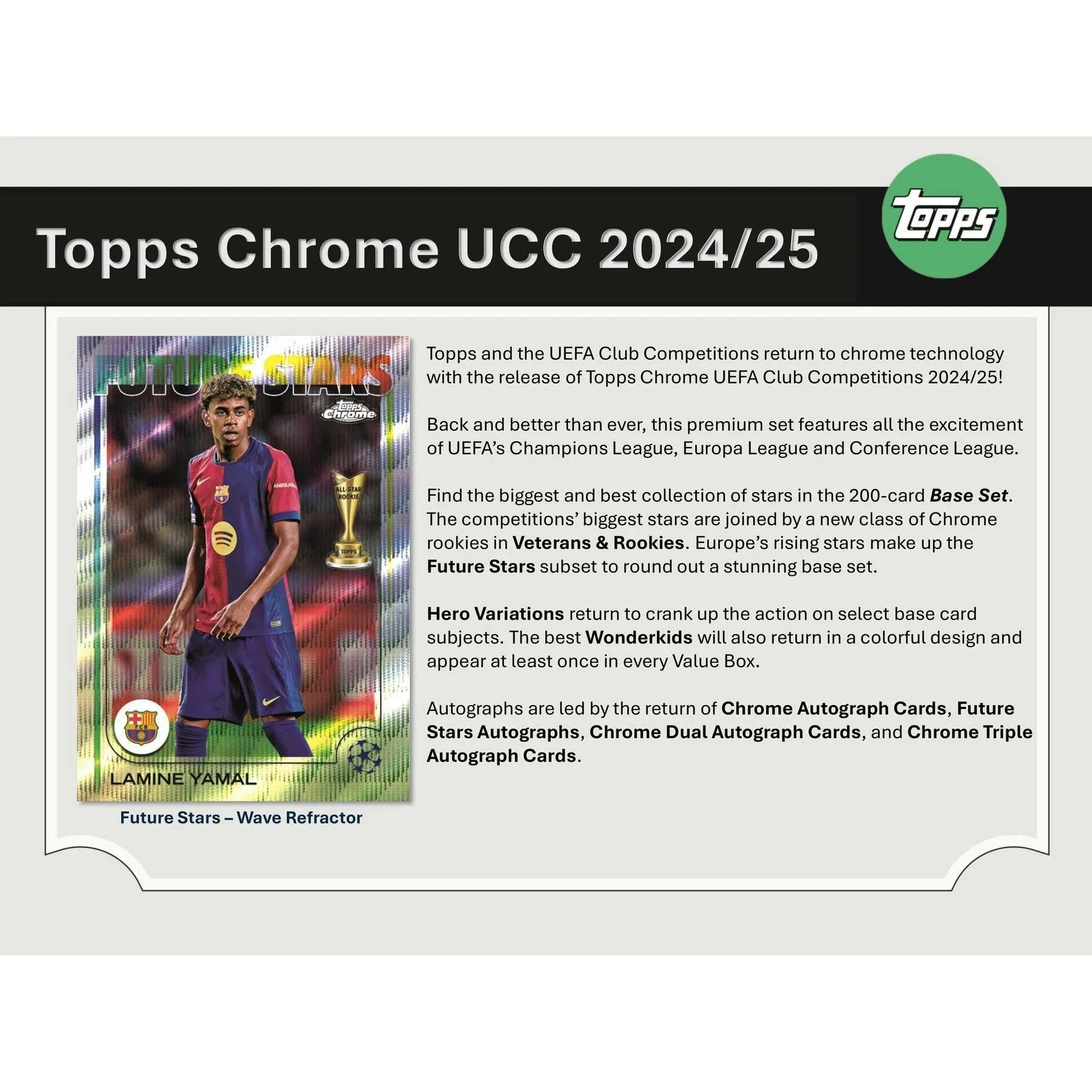2024 25 Topps Chrome UEFA Club Competitions Blaster Box (Ships Sealed Only)