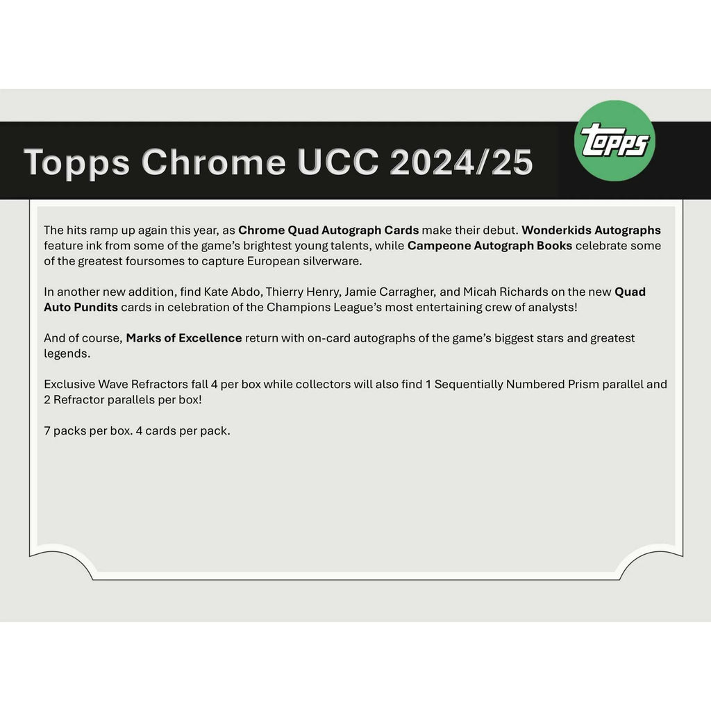 2024 25 Topps Chrome UEFA Club Competitions Blaster Box (Ships Sealed Only)