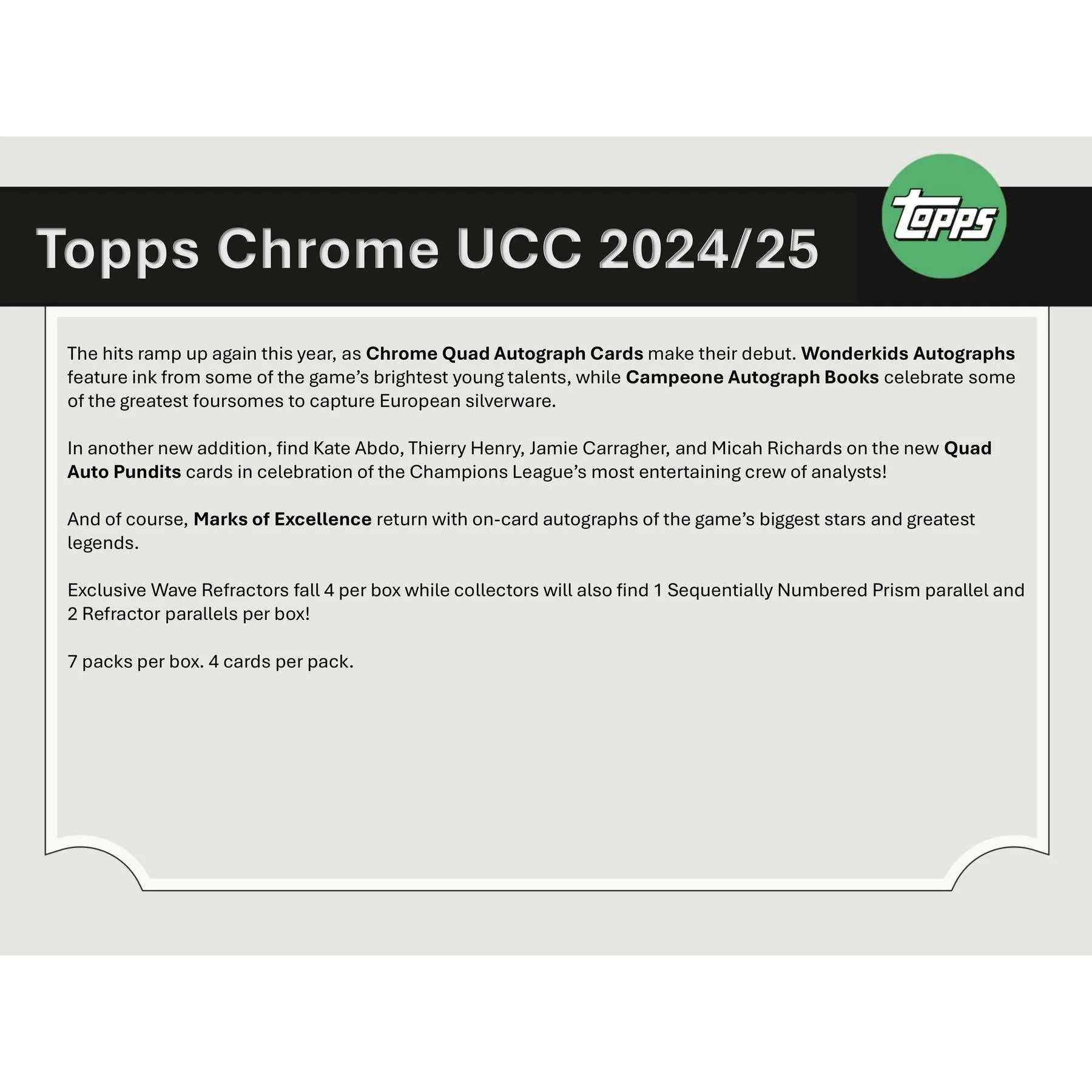 2024 25 Topps Chrome UEFA Club Competitions Blaster Box (Ships Sealed Only)