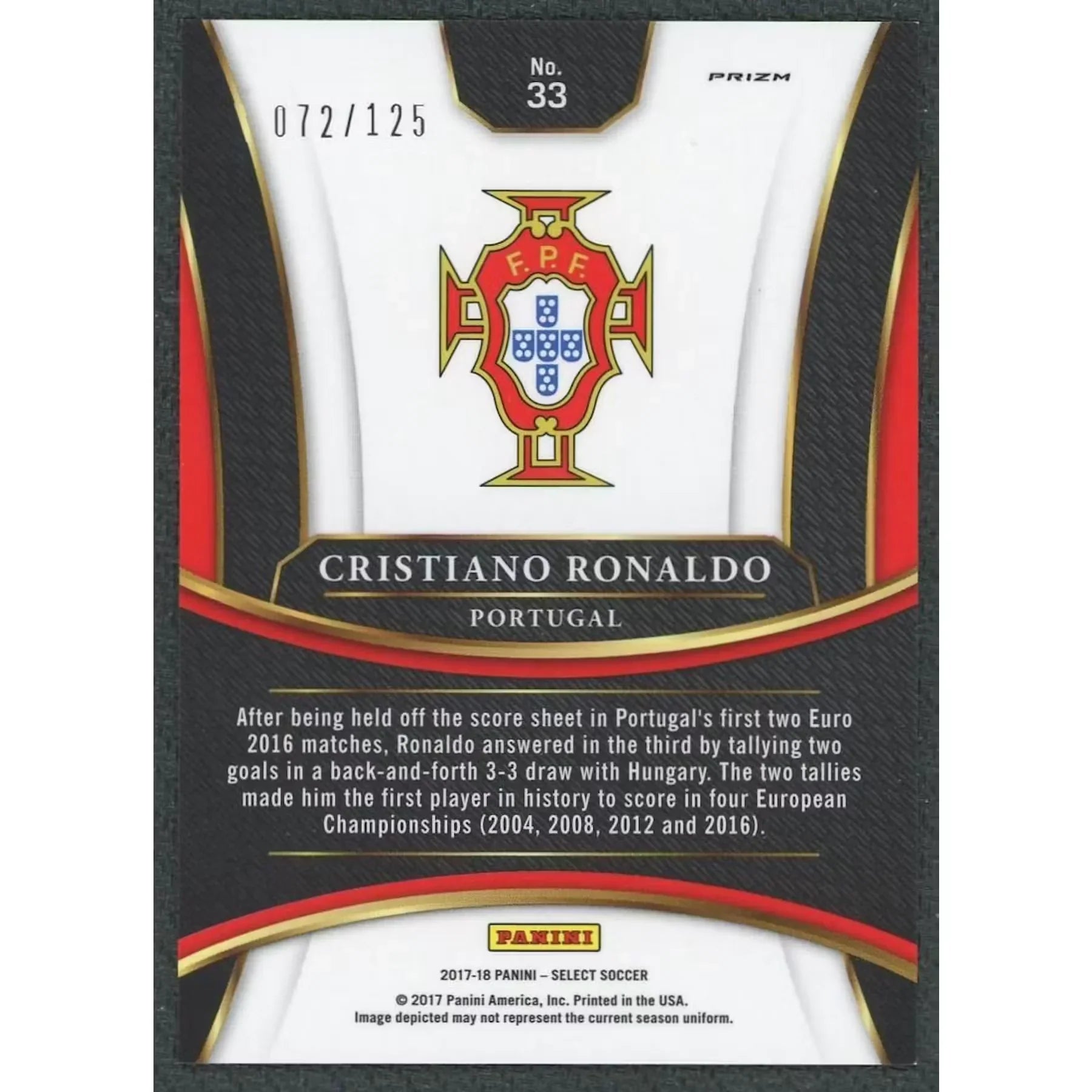 Cristiano Ronaldo 2017-18 Panini Select Purple Card | #33/125