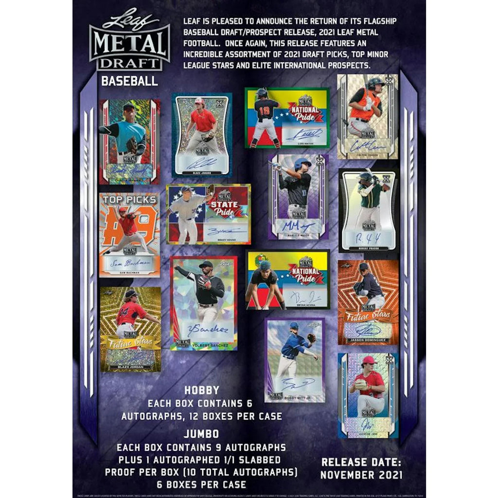 2021 Leaf Metal Draft Baseball Hobby Jumbo Box (Ships Sealed Only)