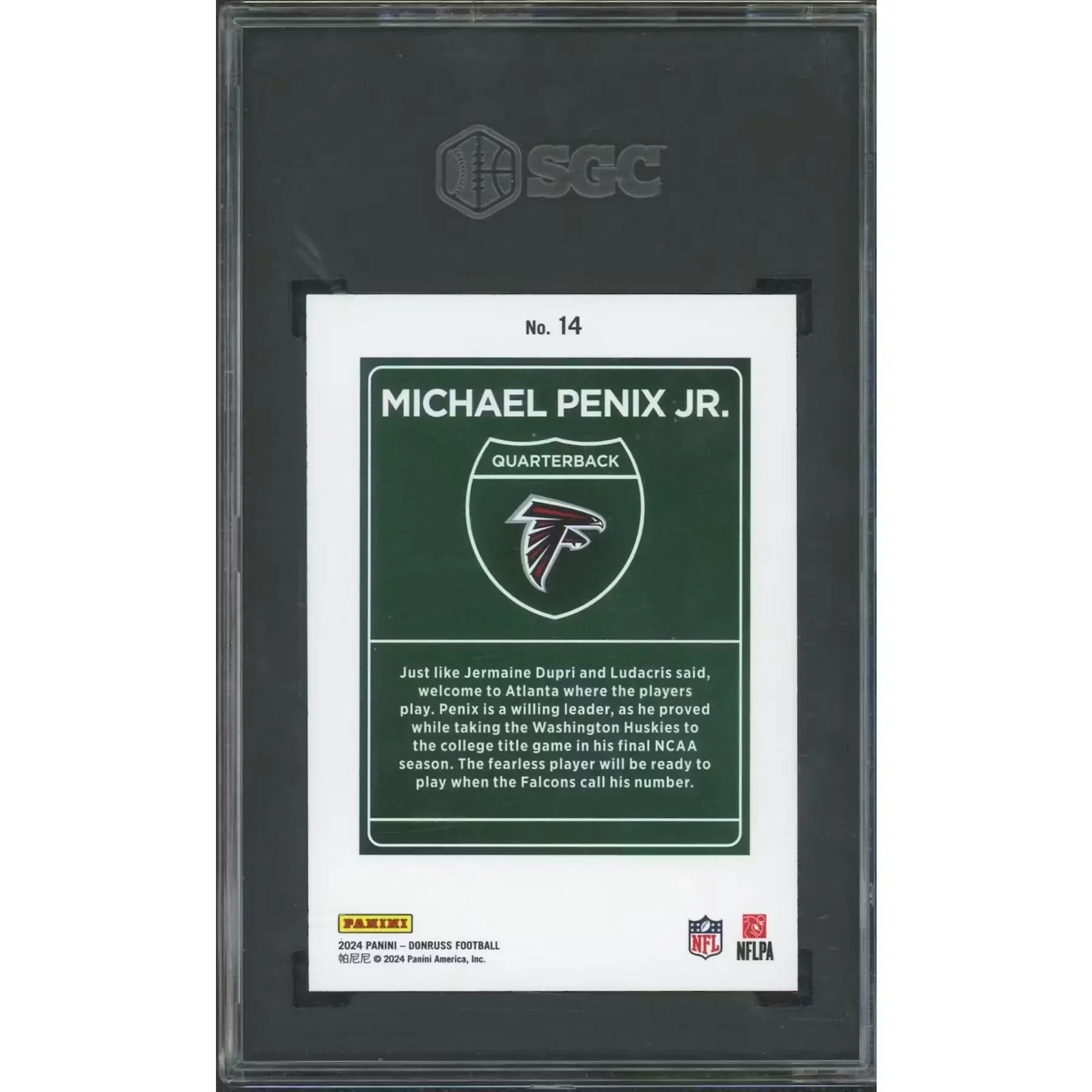 Michael Penix Jr. 2024 Panini Donruss Rookie Downtown | SGC 10
