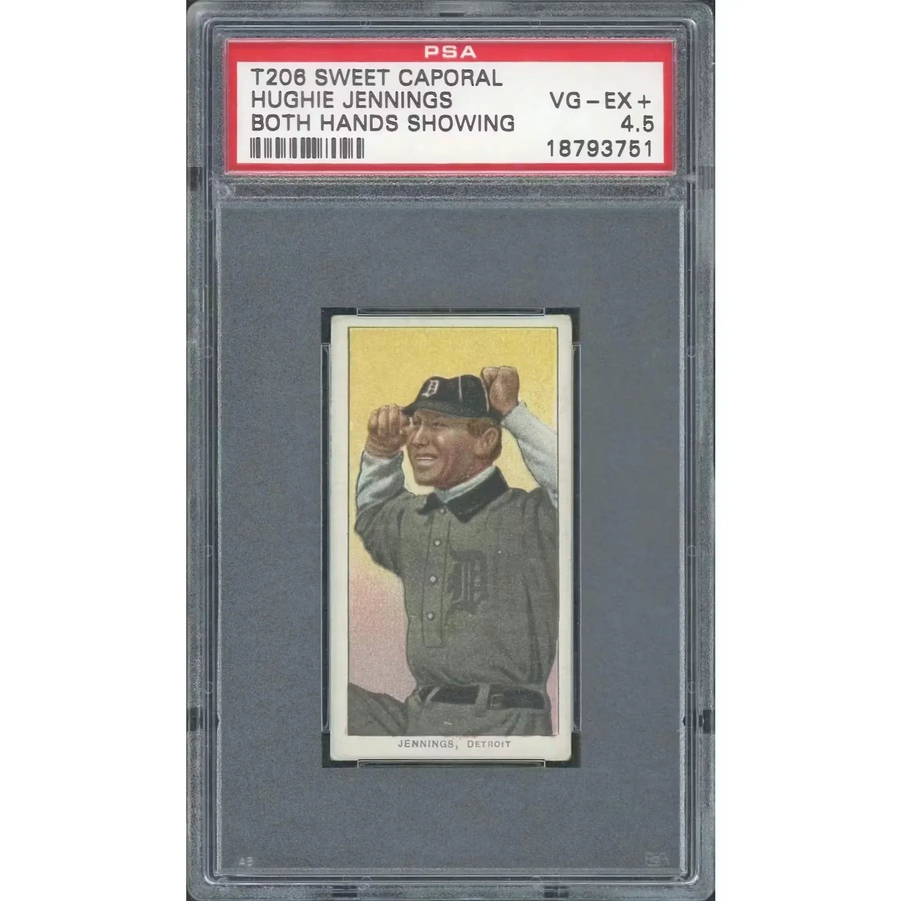 Hughie Jennings 1909-11 T206 Sweet Corporal Both Hands Showing | PSA 4.5