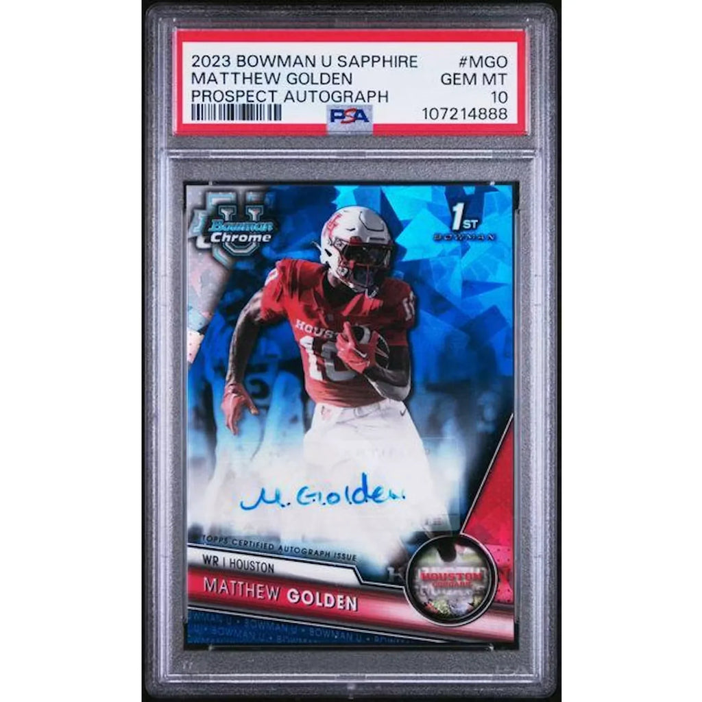 Matthew Golden Signed 2023 Bowman University Chrome Sapphire Card | PSA 10