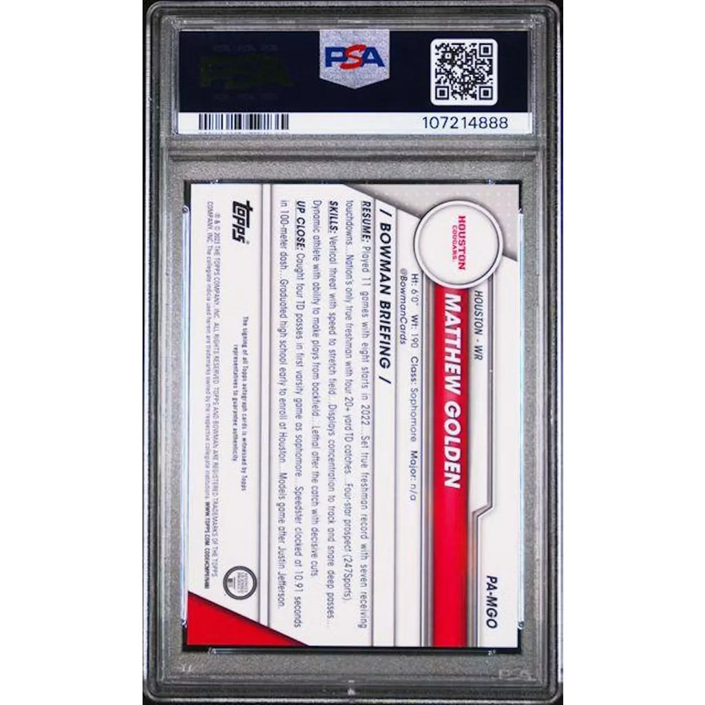 Matthew Golden Signed 2023 Bowman University Chrome Sapphire Card | PSA 10