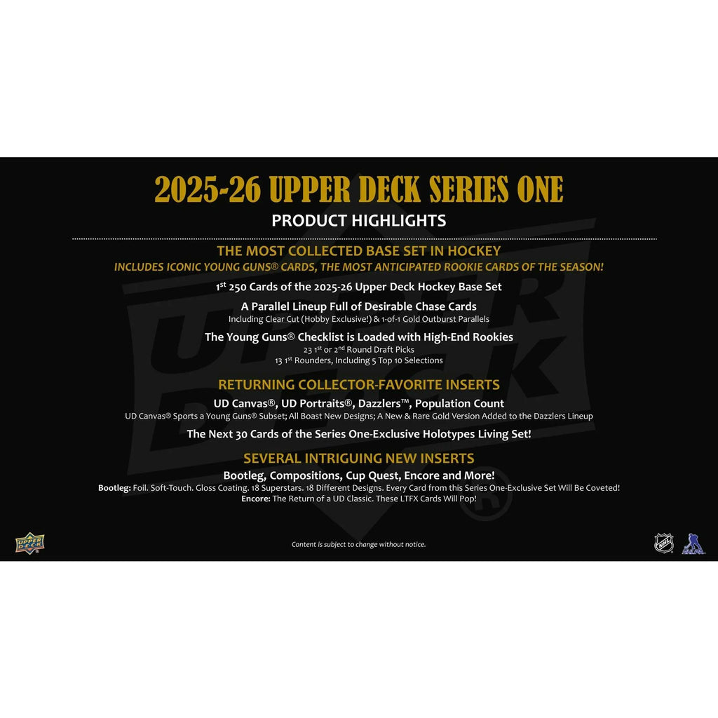 2025 26 Upper Deck Series 1 Hockey Hobby Box (Ships Sealed Only) - D