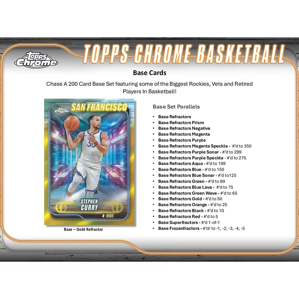 2024-25 Topps Chrome Basketball Hobby Box (Ships Sealed Only) - D