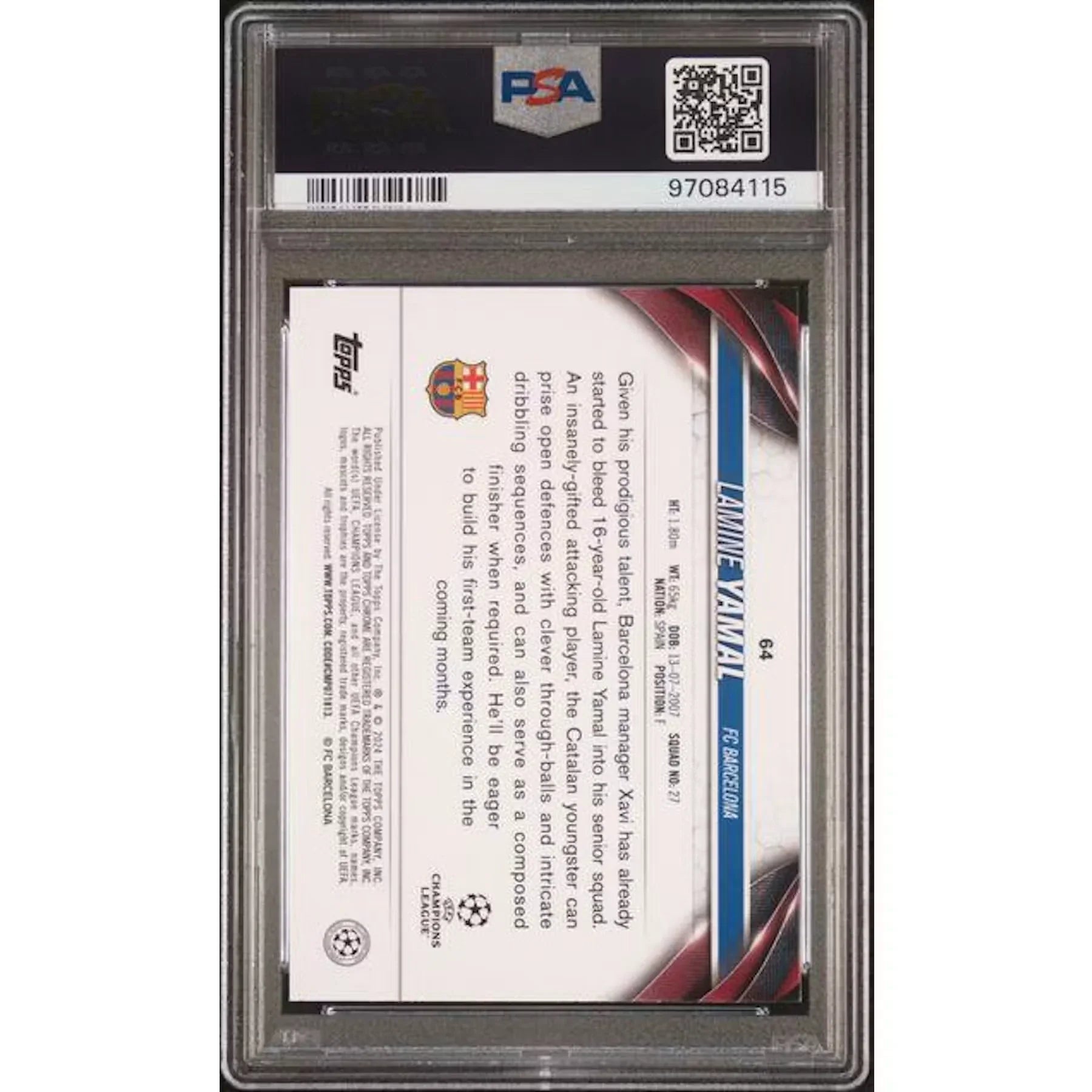 Lamine Yamal 2023-24 Topps Chrome UCC #64 | PSA 10