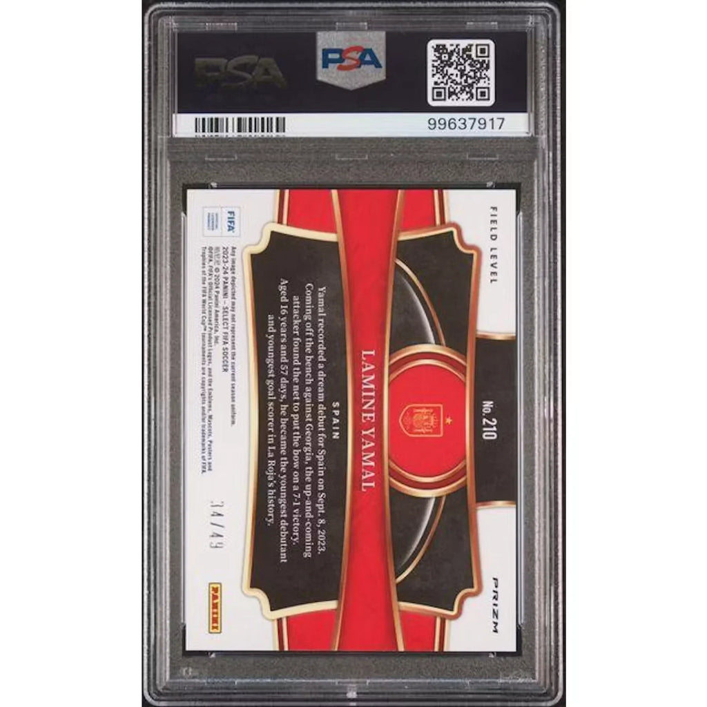 Lamine Yamal 2023-24 Panini Select FIFA Rookie Card | PSA 10 Orange Field Level/49