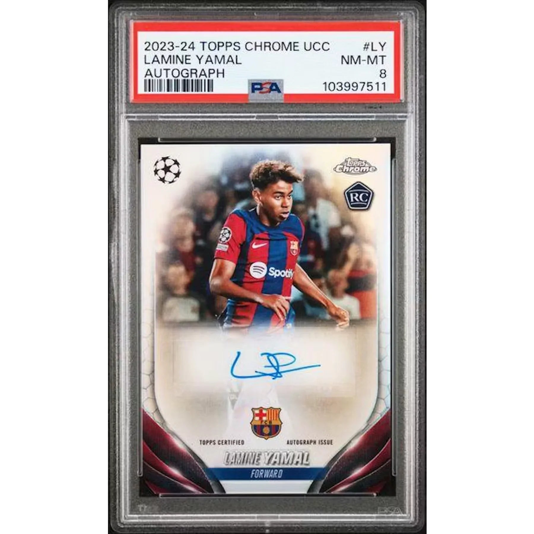 Lamine Yamal Signed 2023-24 Topps Chrome UCC Card | PSA 8