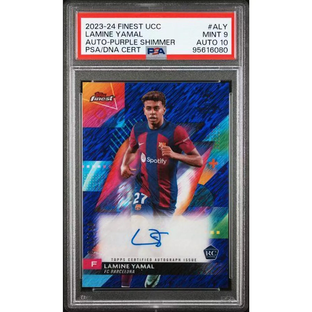 Lamine Yamal 2023-24 Topps Finest Purple Shimmer Rookie Auto | PSA 9/10