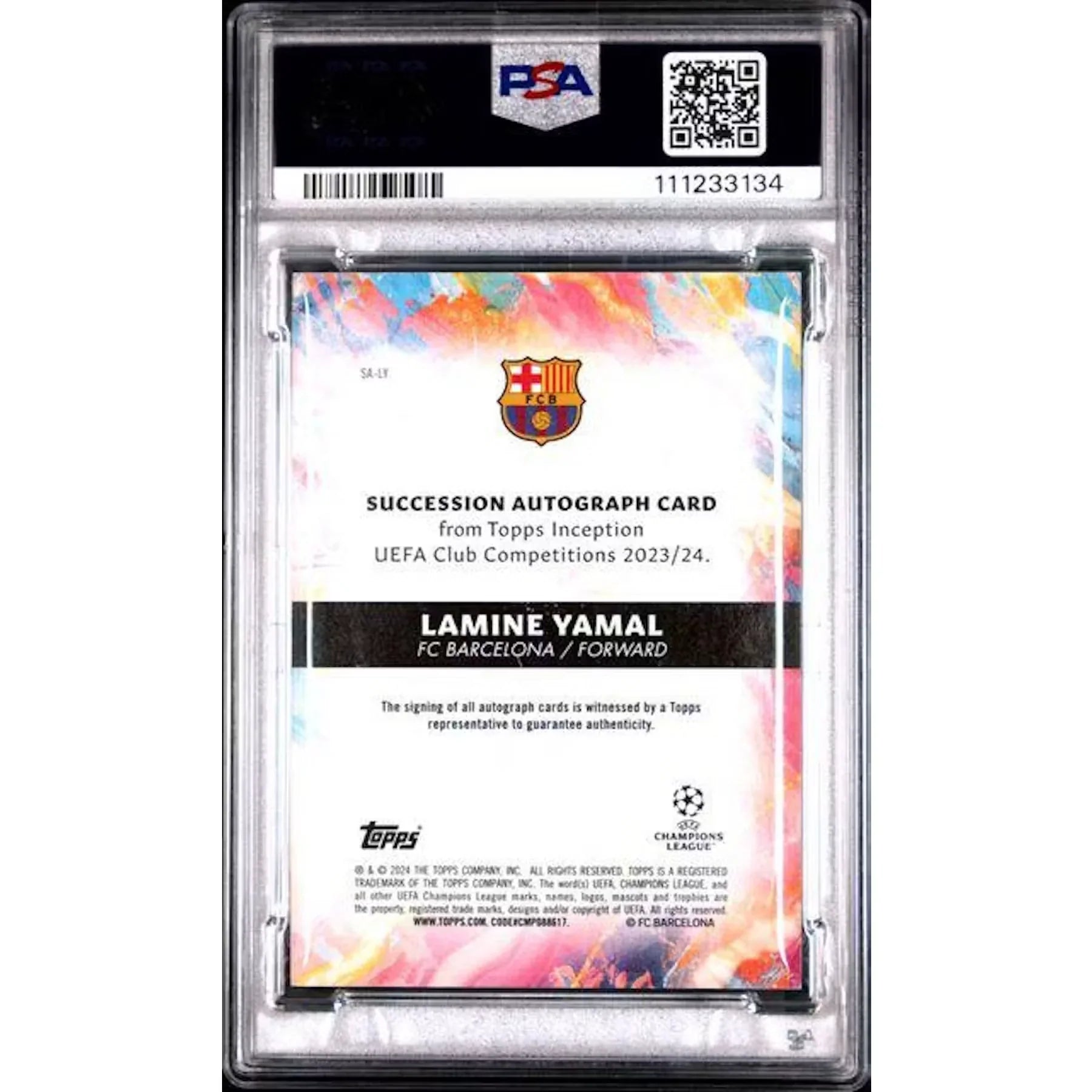 Lamine Yamal Signed 2023-24 Topps Inception Card | PSA 8