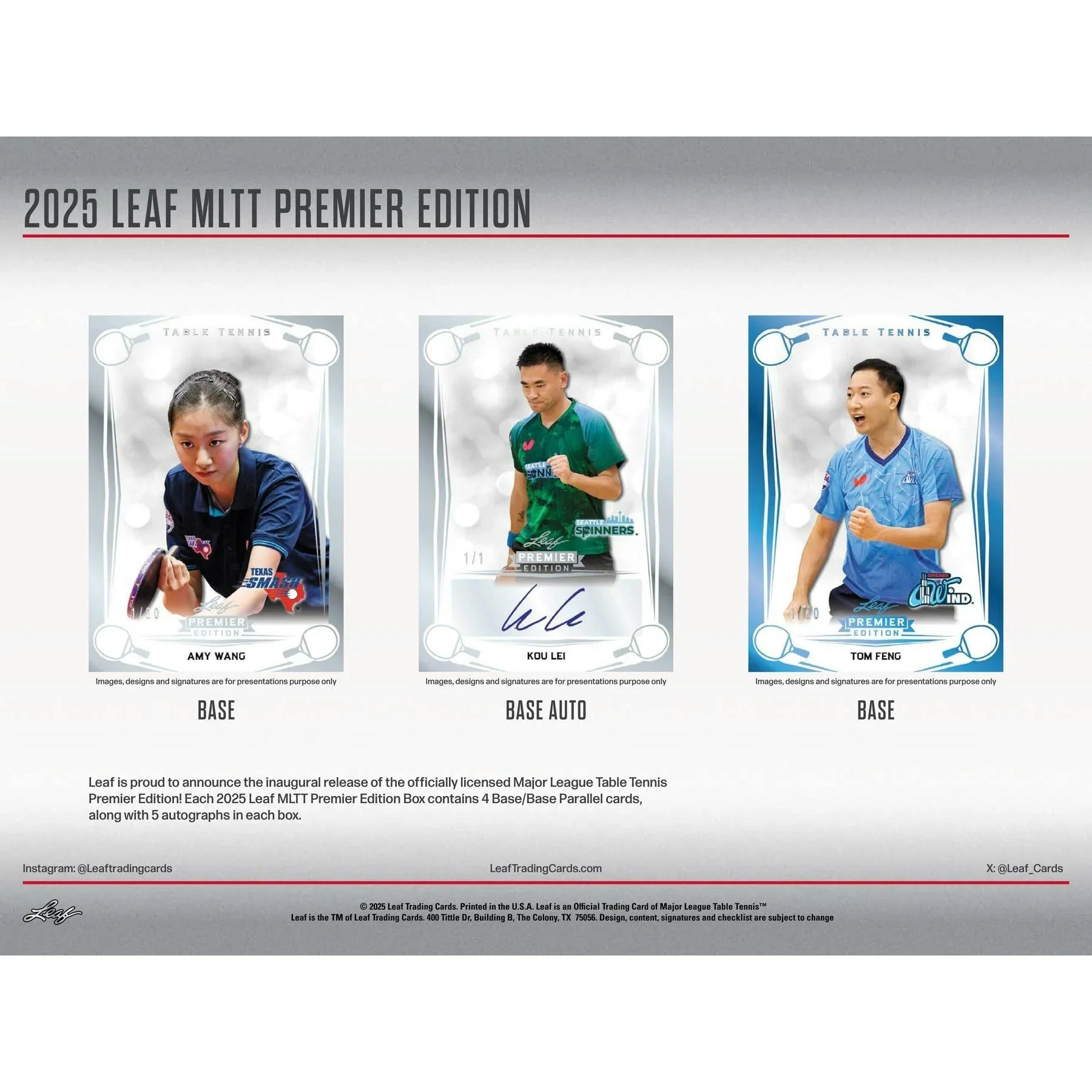 2025 Leaf MLTT Major League Table Tennis Premier Edition Hobby 12 Box Case (Ships Sealed Only)