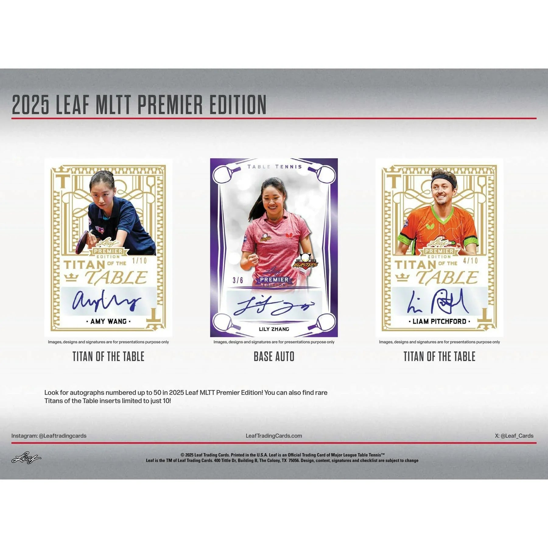 2025 Leaf MLTT Major League Table Tennis Premier Edition Hobby 12 Box Case (Ships Sealed Only)