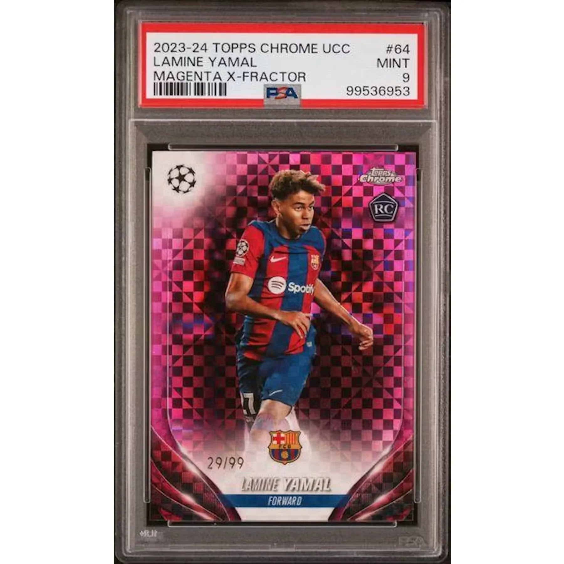 Lamine Yamal 2023-24 Topps Chrome UCC Magenta Xfractor/99 | PSA 9