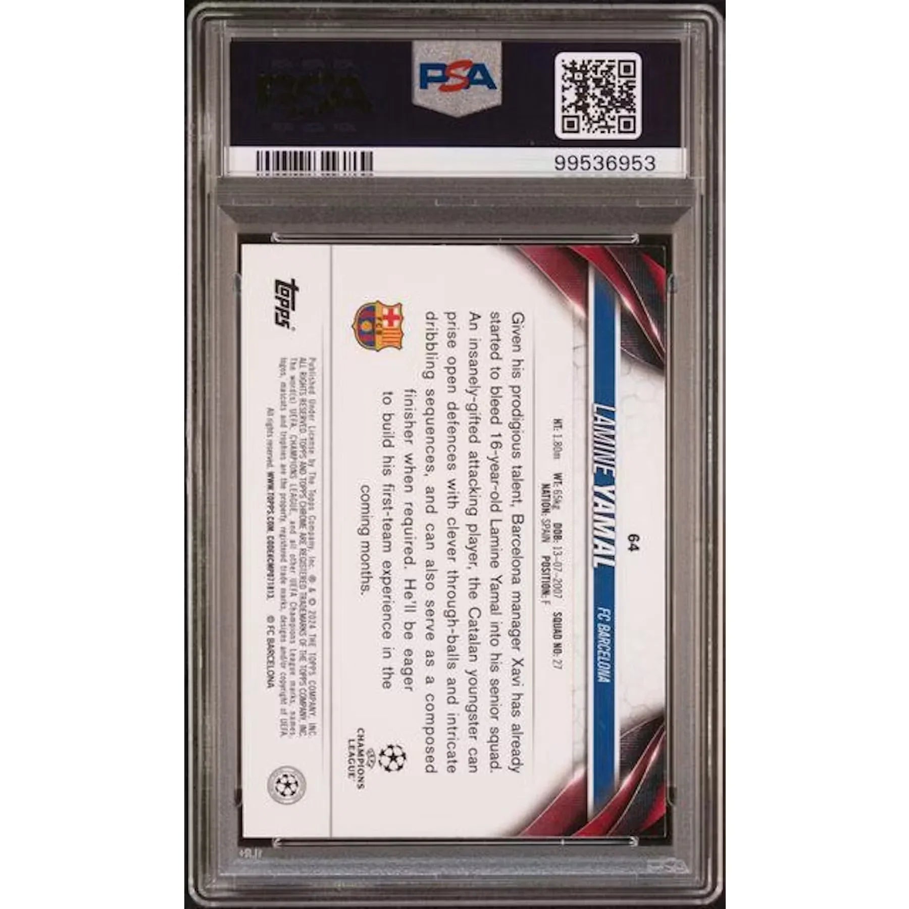 Lamine Yamal 2023-24 Topps Chrome UCC Magenta Xfractor/99 | PSA 9