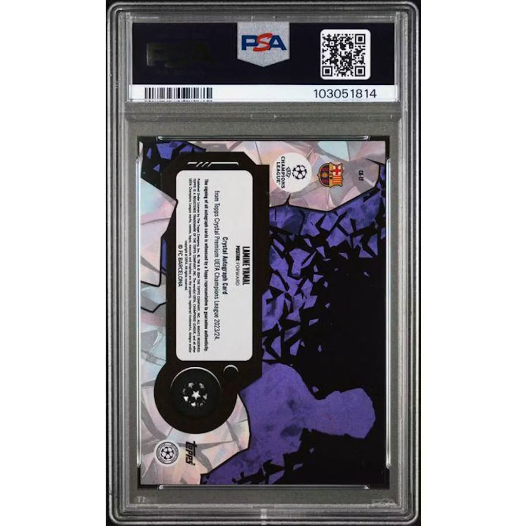 Lamine Yamal Signed 2023-24 Topps Crystal Premium UEFA Purple Rookie Auto | PSA 10