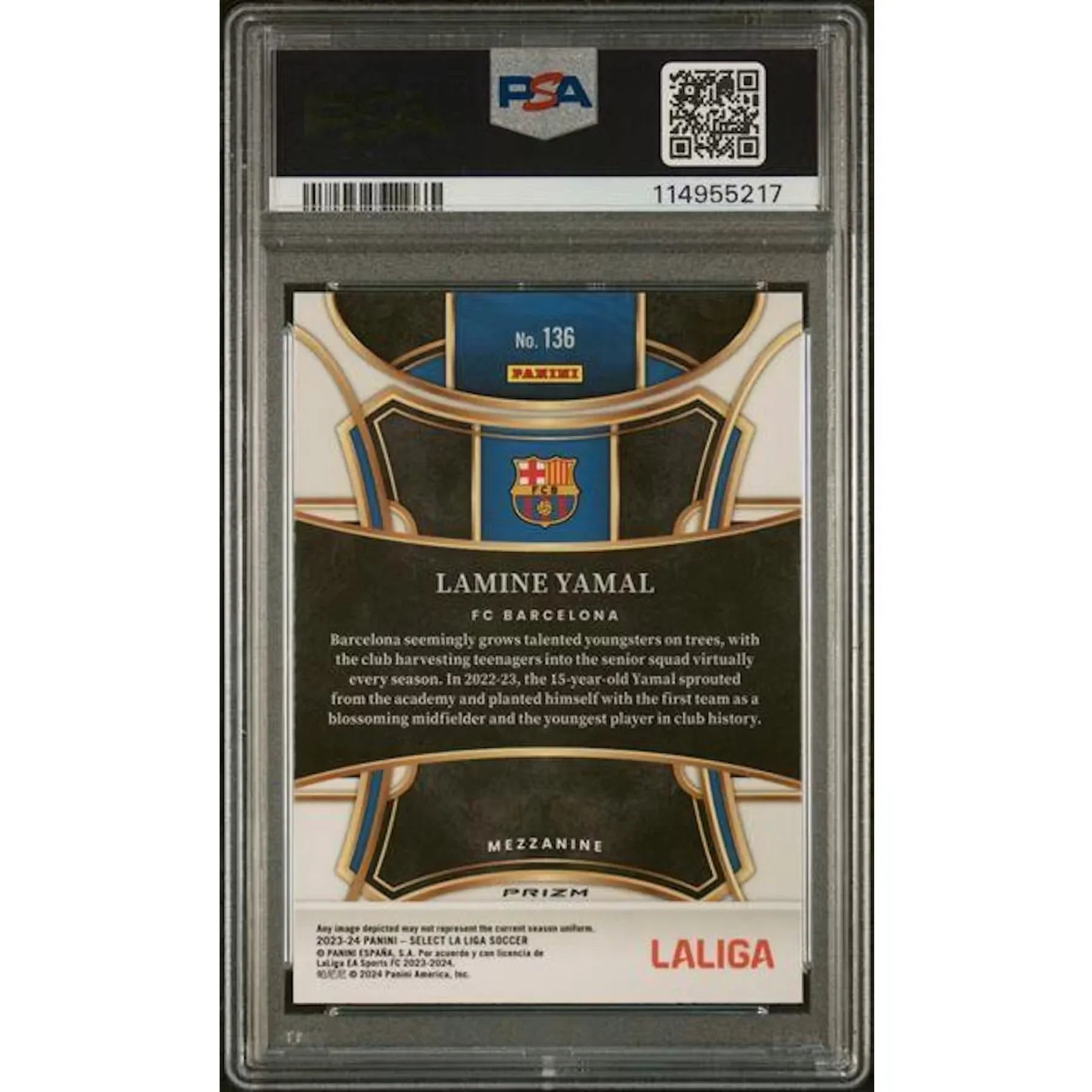 Lamine Yamal 2023-24 Panini Select White Sparkle Rookie #136 | PSA 10