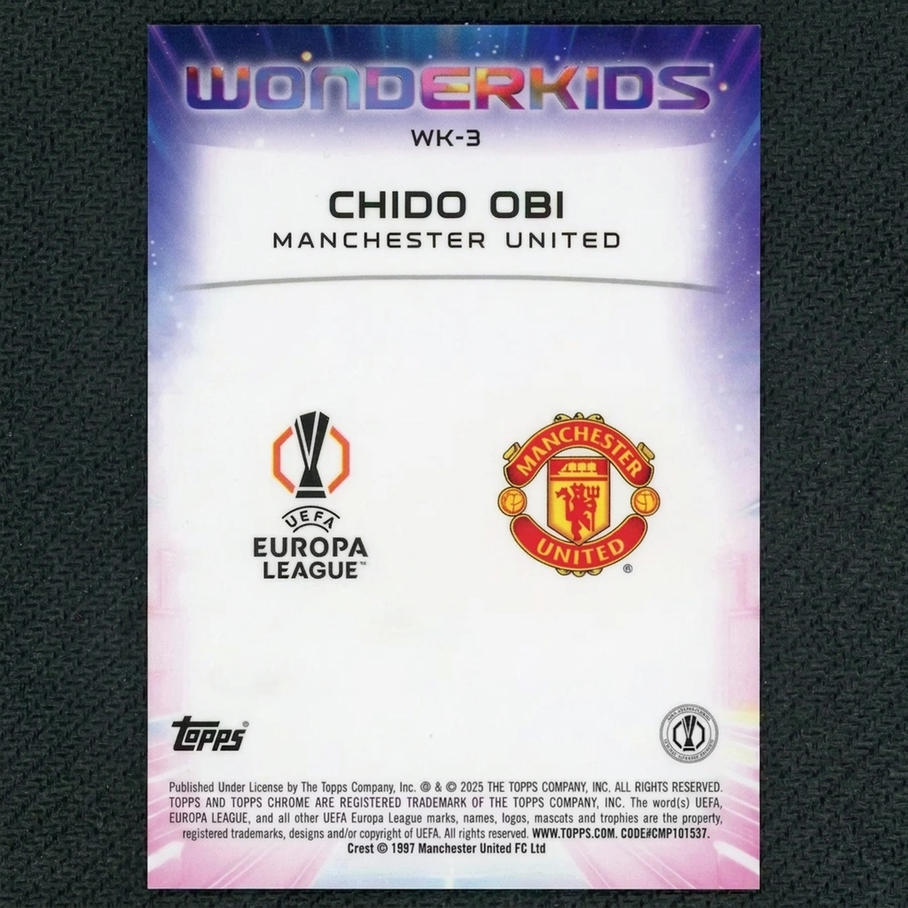 Chido Obi 2024-25 Topps Chrome UEFA Wonderkids RC | Black Starball/10