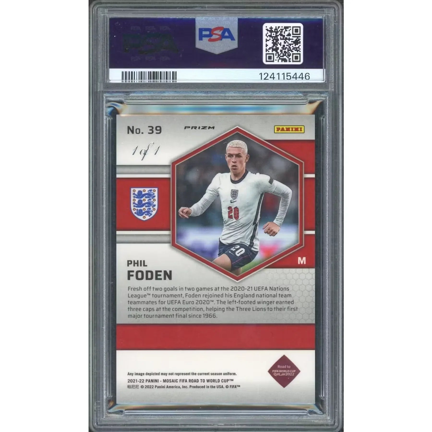 Phil Foden 2021-22 Panini Mosaic FIFA World Cup Nebula 1/1 | PSA 5