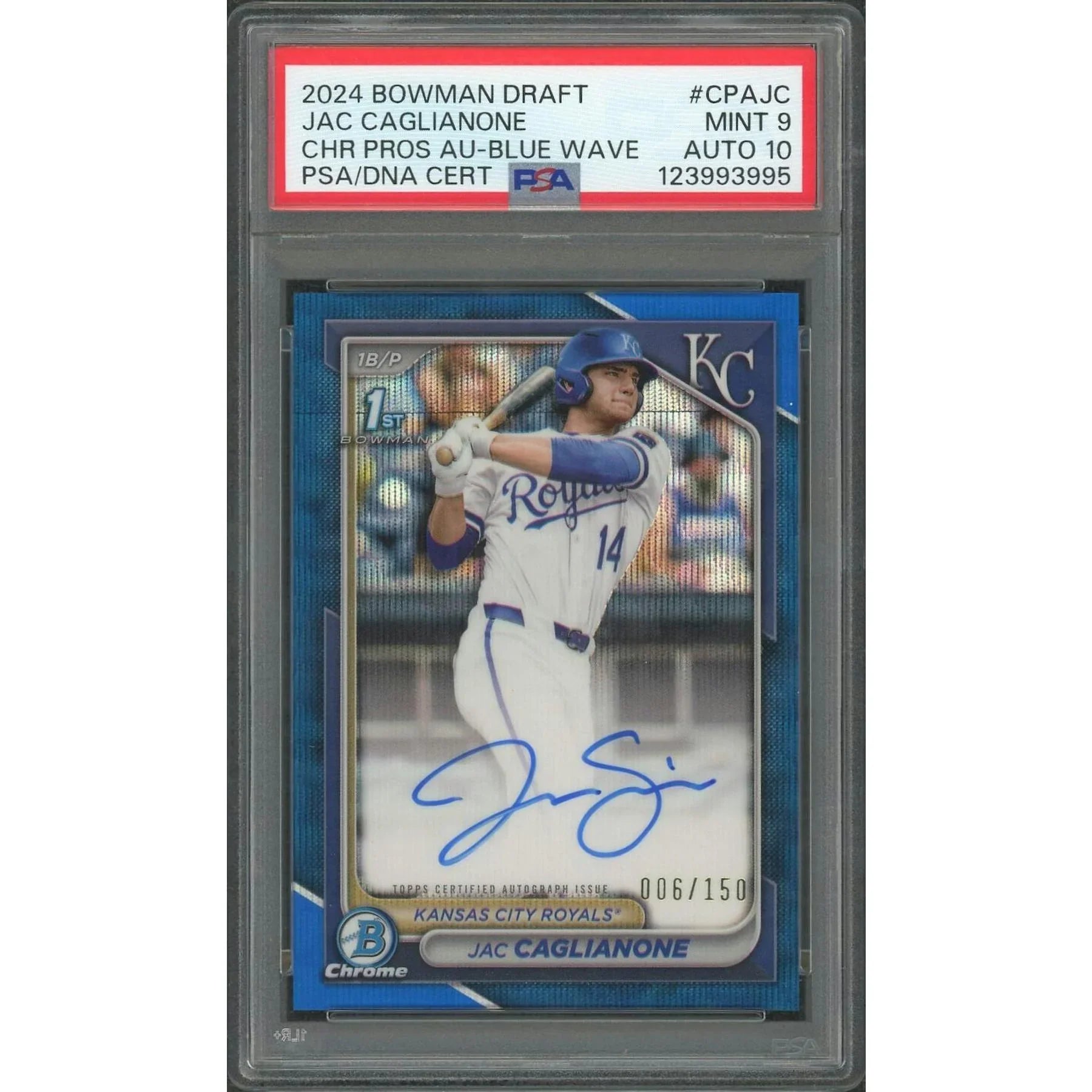 Jac Caglianone Signed 2024 Bowman Chrome Card | Blue Wave/150 PSA 9