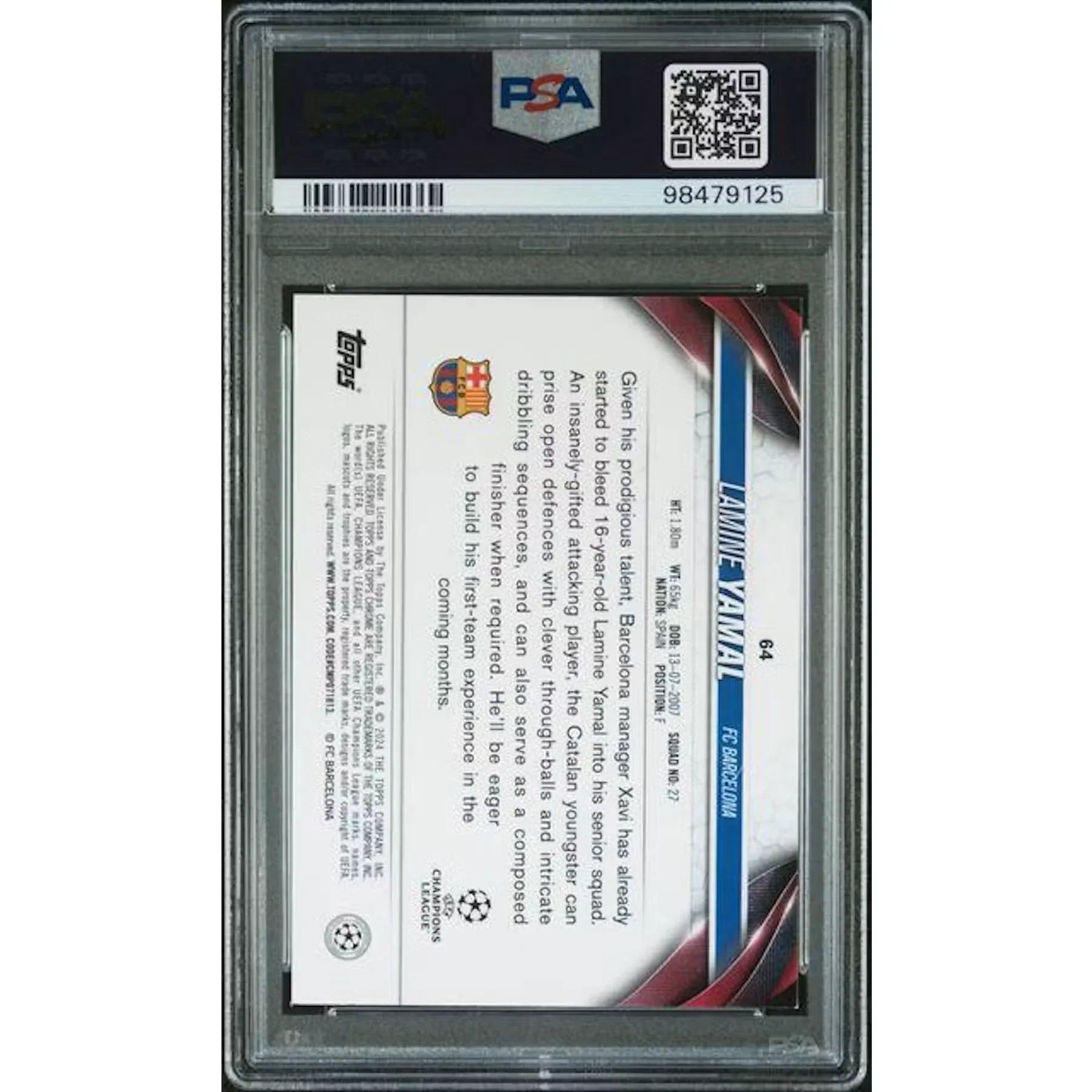Lamine Yamal 2023-24 Topps Chrome UCC Pulsar Refractor | PSA 9