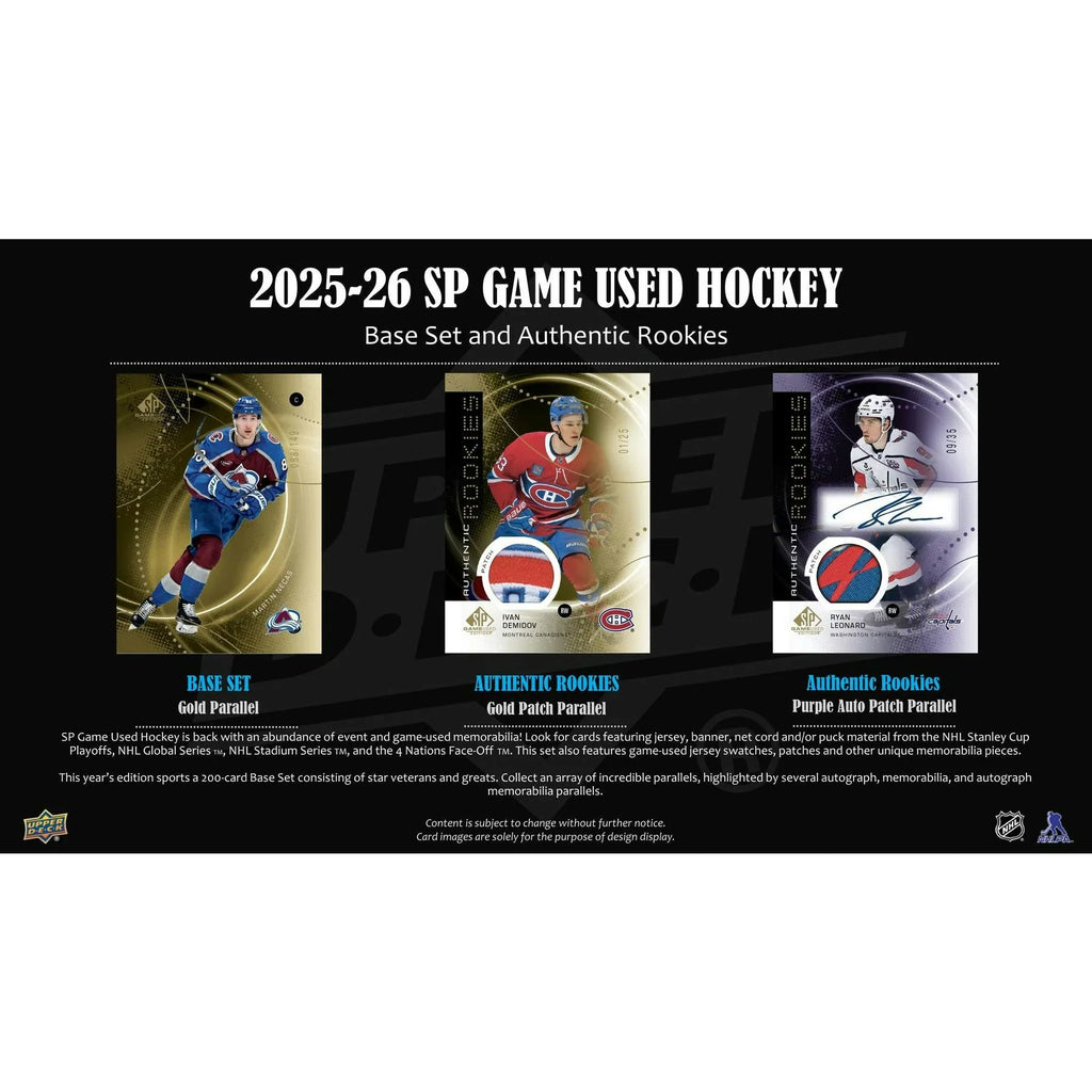2025 26 Upper Deck SP Game Used Hockey Hobby Box (Ships Sealed Only)