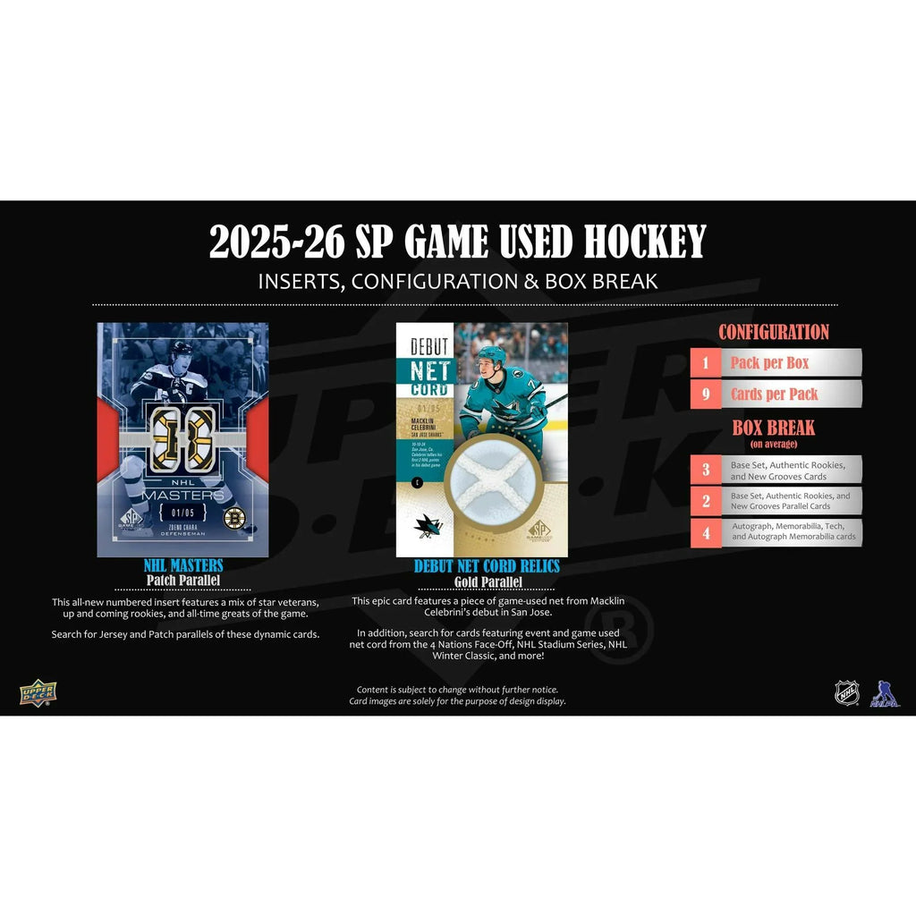 2025 26 Upper Deck SP Game Used Hockey Hobby Box (Ships Sealed Only)