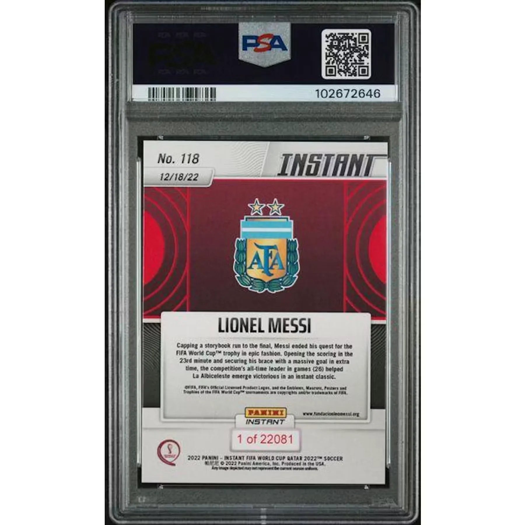 2022 Panini Instant FIFA World Cup Qatar Lionel Messi #118 PSA 10 - D1