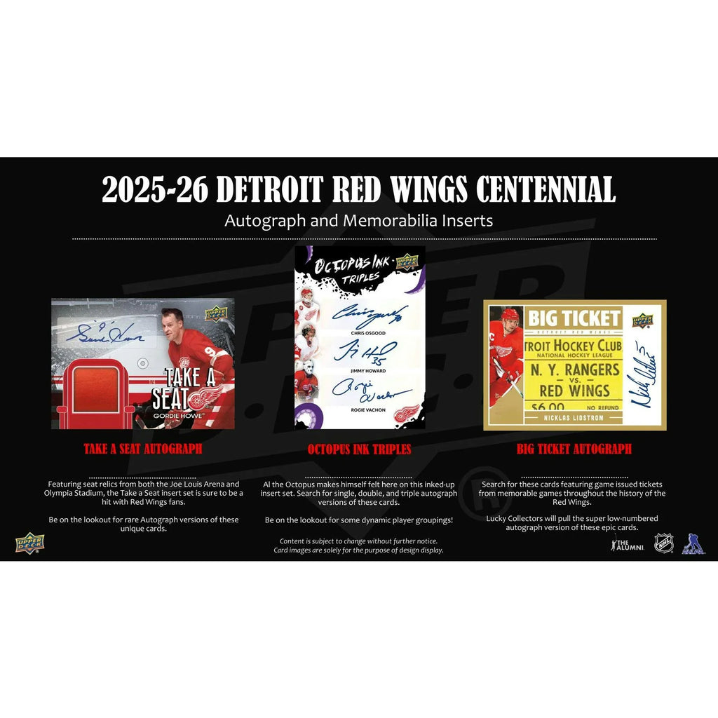 2025 26 Upper Deck Detroit Red Wings Centennial Hockey Hobby Box (Ships Sealed Only)