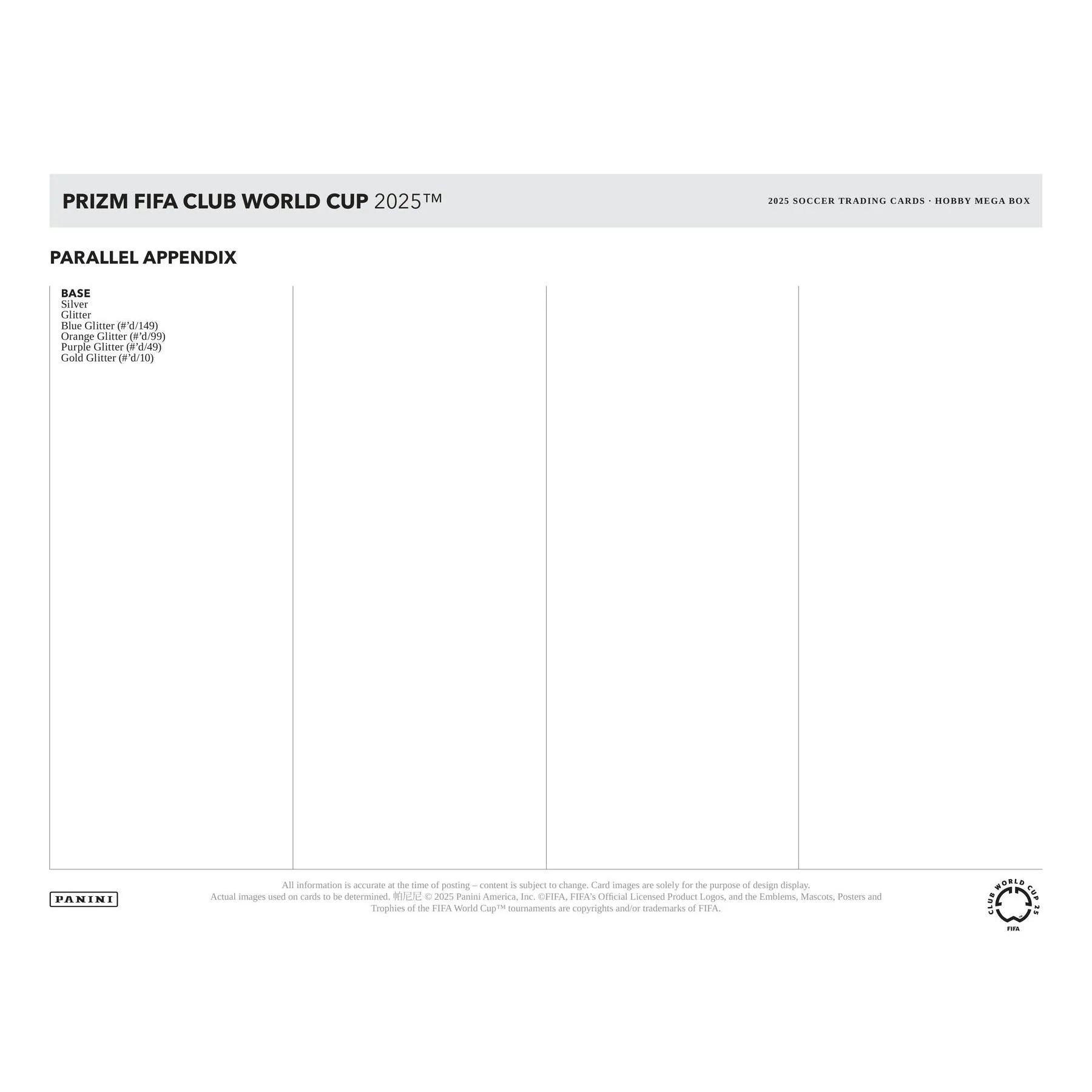 2025 Panini Prizm FIFA Club World Cup Soccer Mega Hobby Box (Ships Sealed Only)