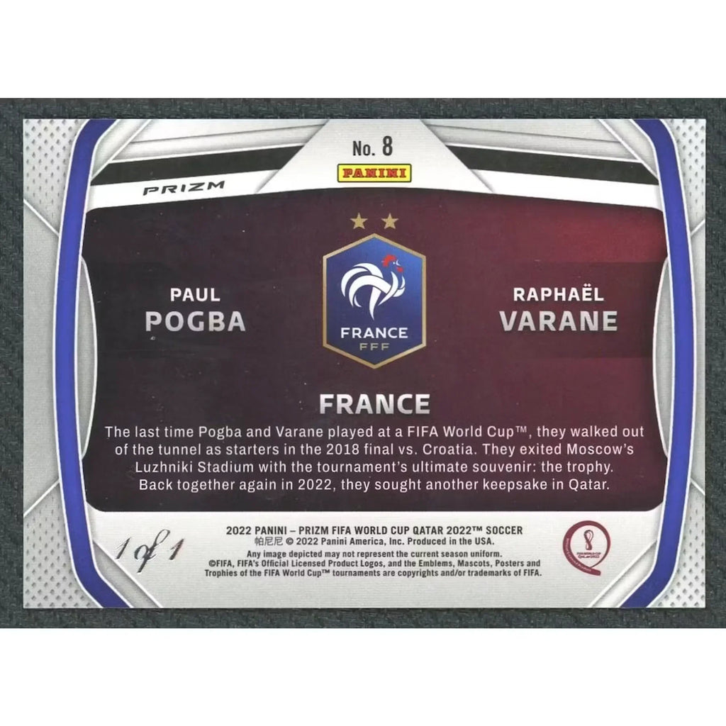 Paul Pogba & Raphael Varane Signed 2022 Panini Prizm World Cup Connection Black 1/1