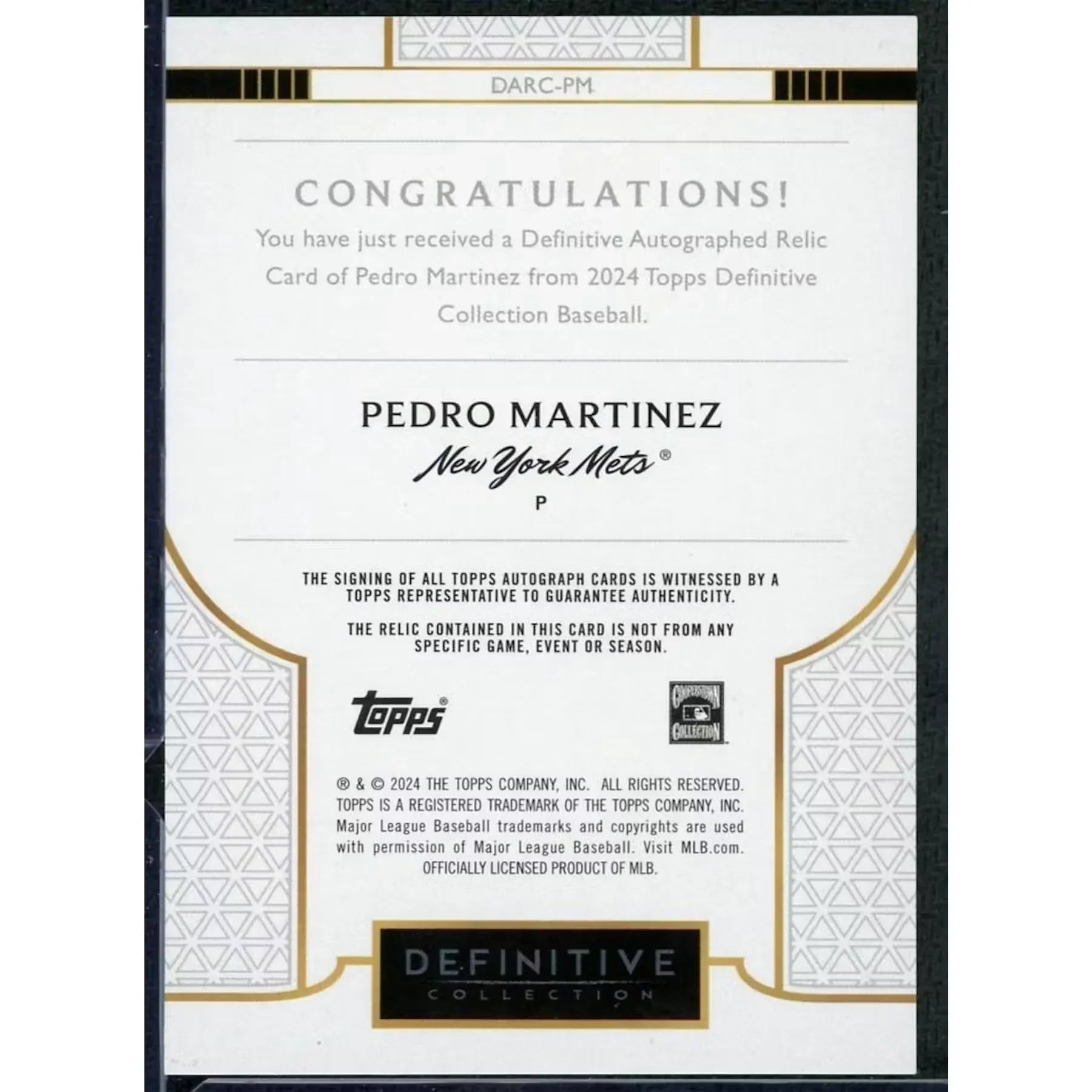 Pedro Martinez Signed Relic Card | 2024 Topps Definitive/40