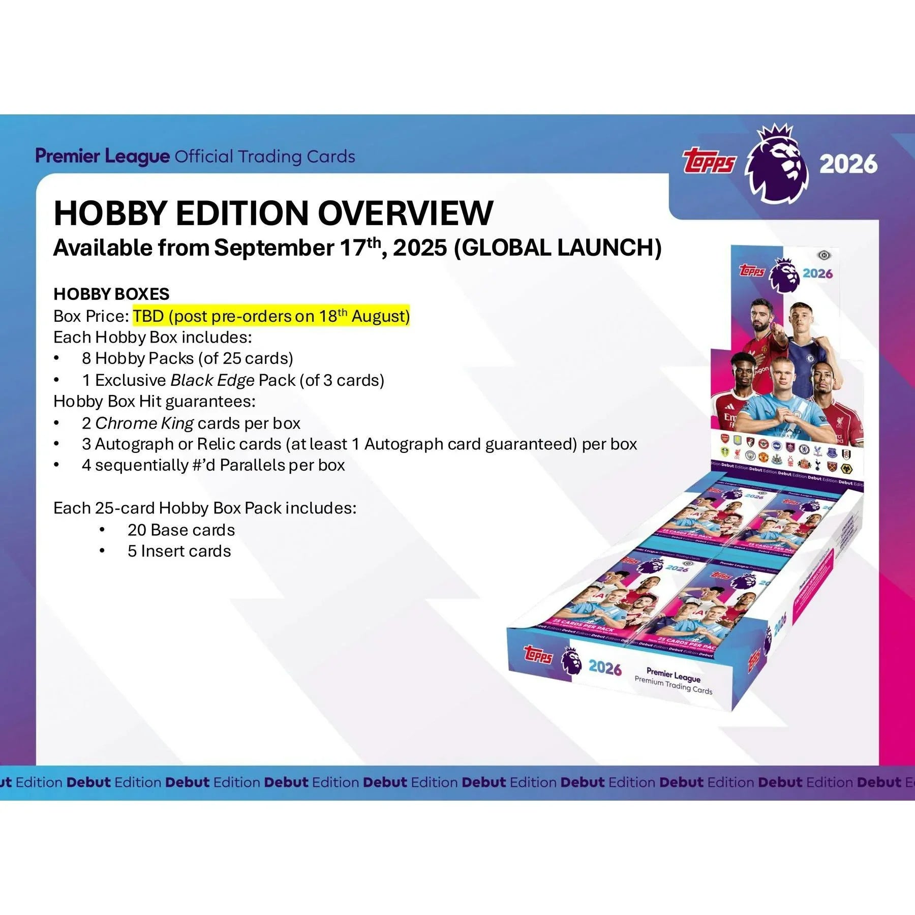 2025 26 Topps Premier League EPL Soccer Hobby Box (Ships Sealed Only)
